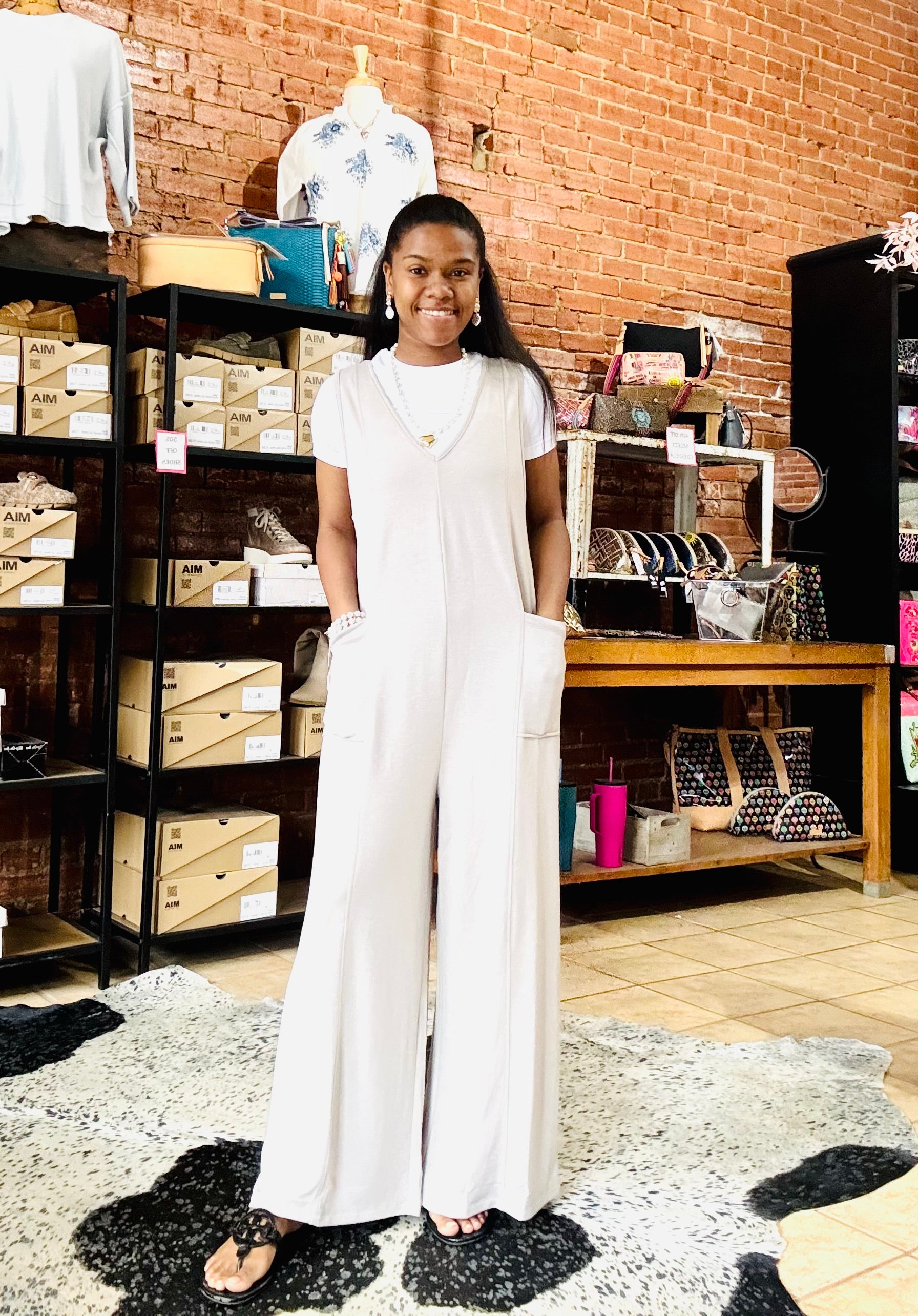 French Terry Deep V-Neck Jumpsuit