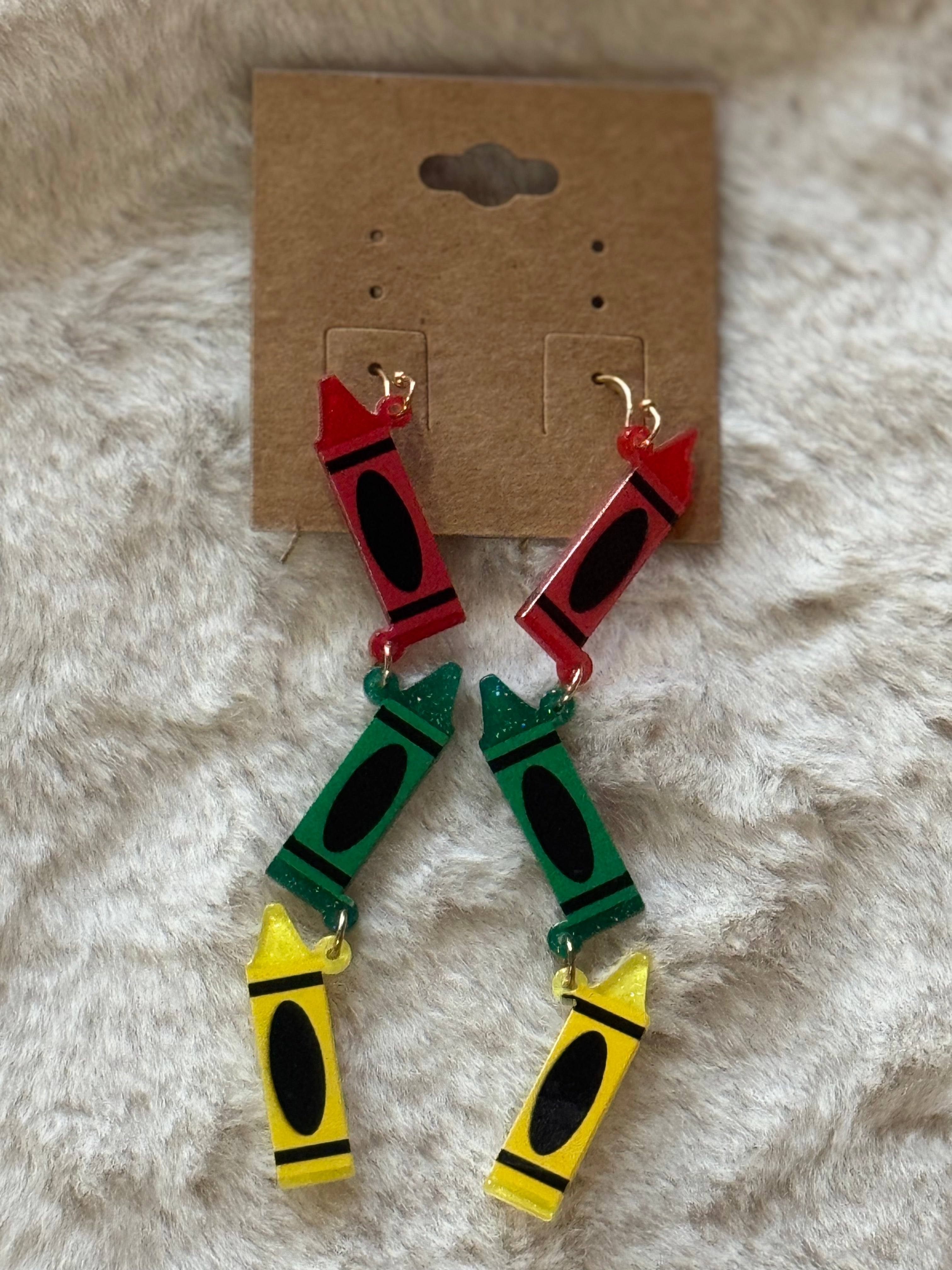 Dangle-Style Multicolored Crayon Earring