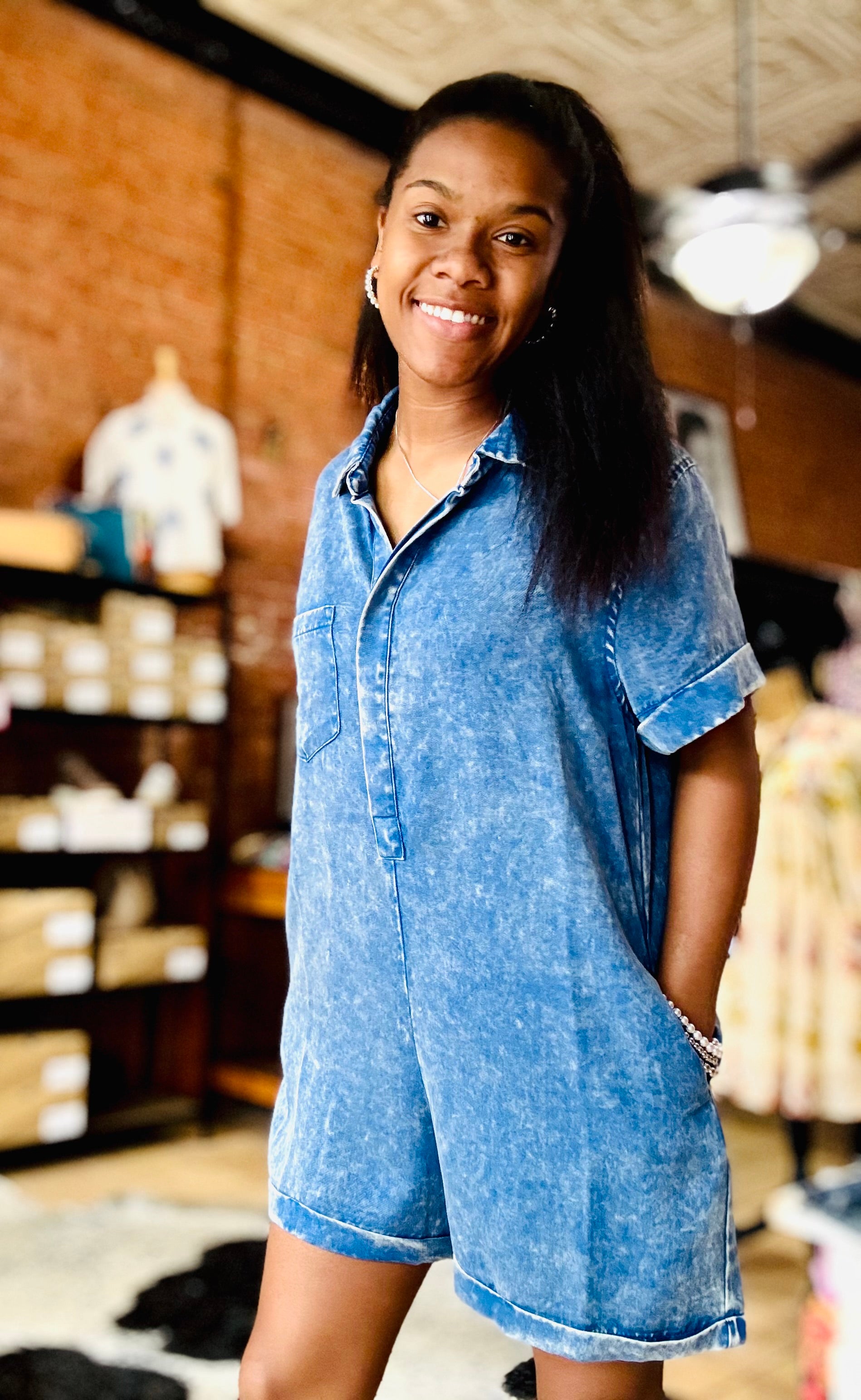 Classic Blue Mineral Wash Romper