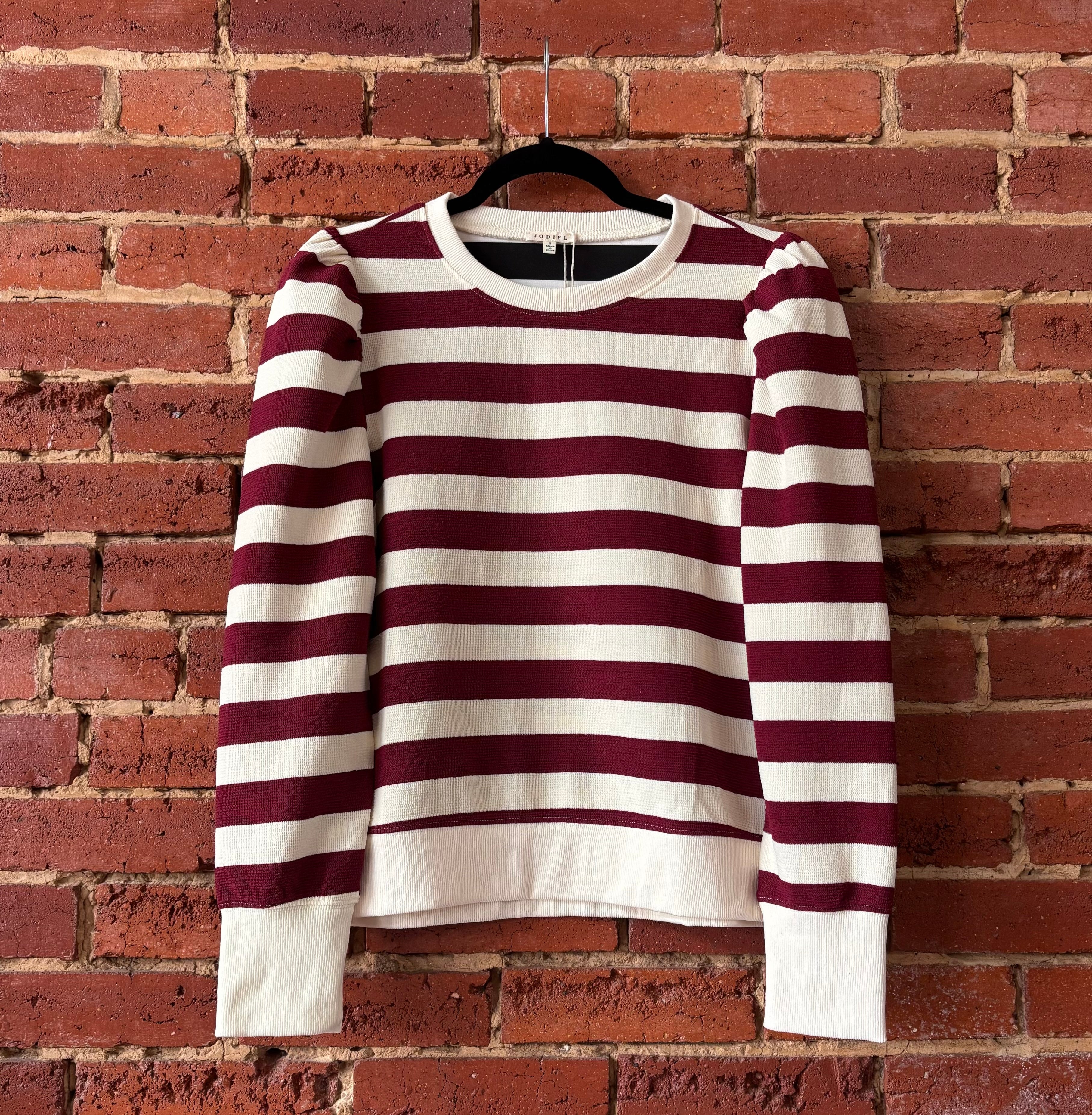 Burgundy/White Striped Sweater.