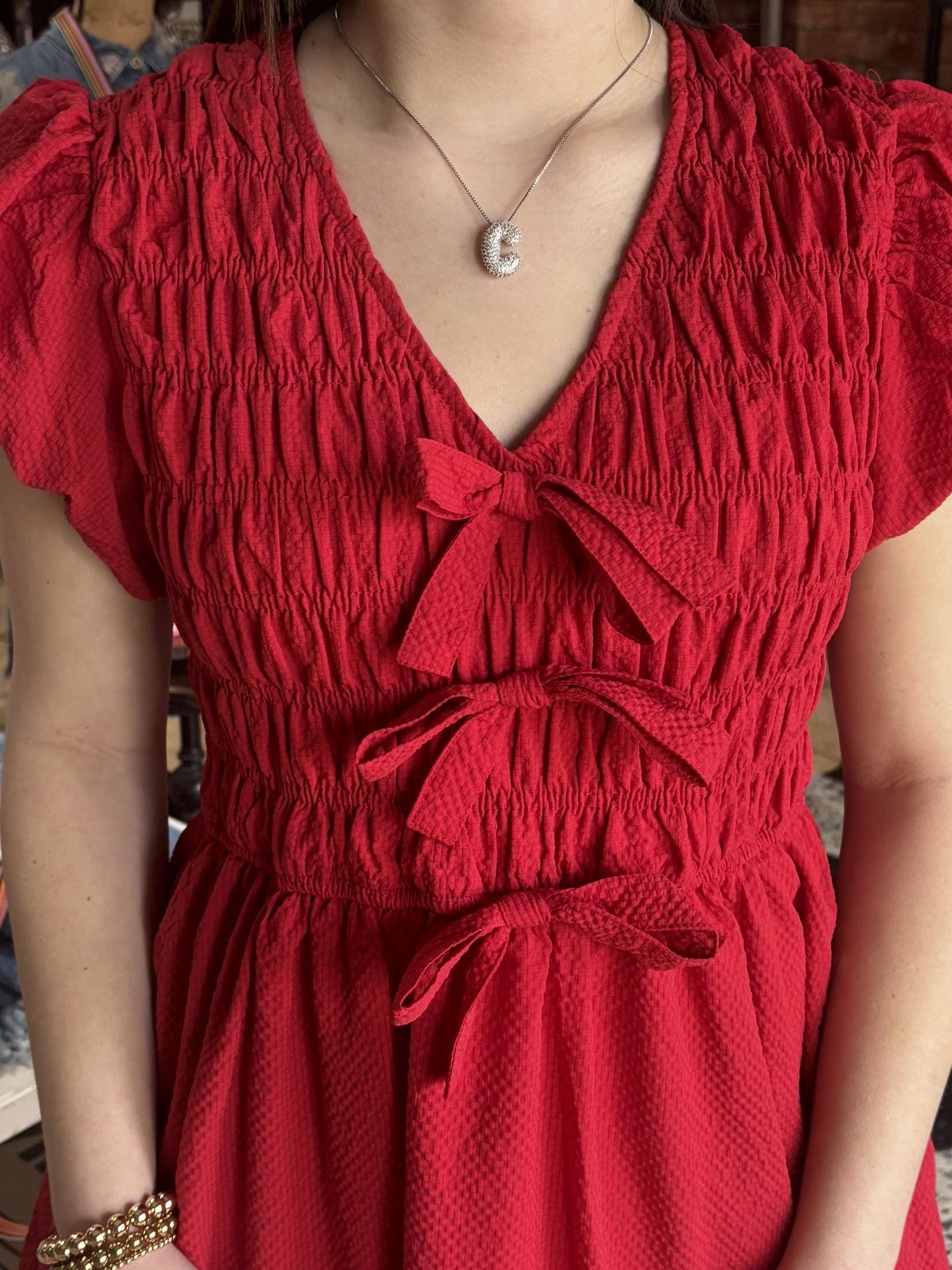 Red Dress With Bow Details