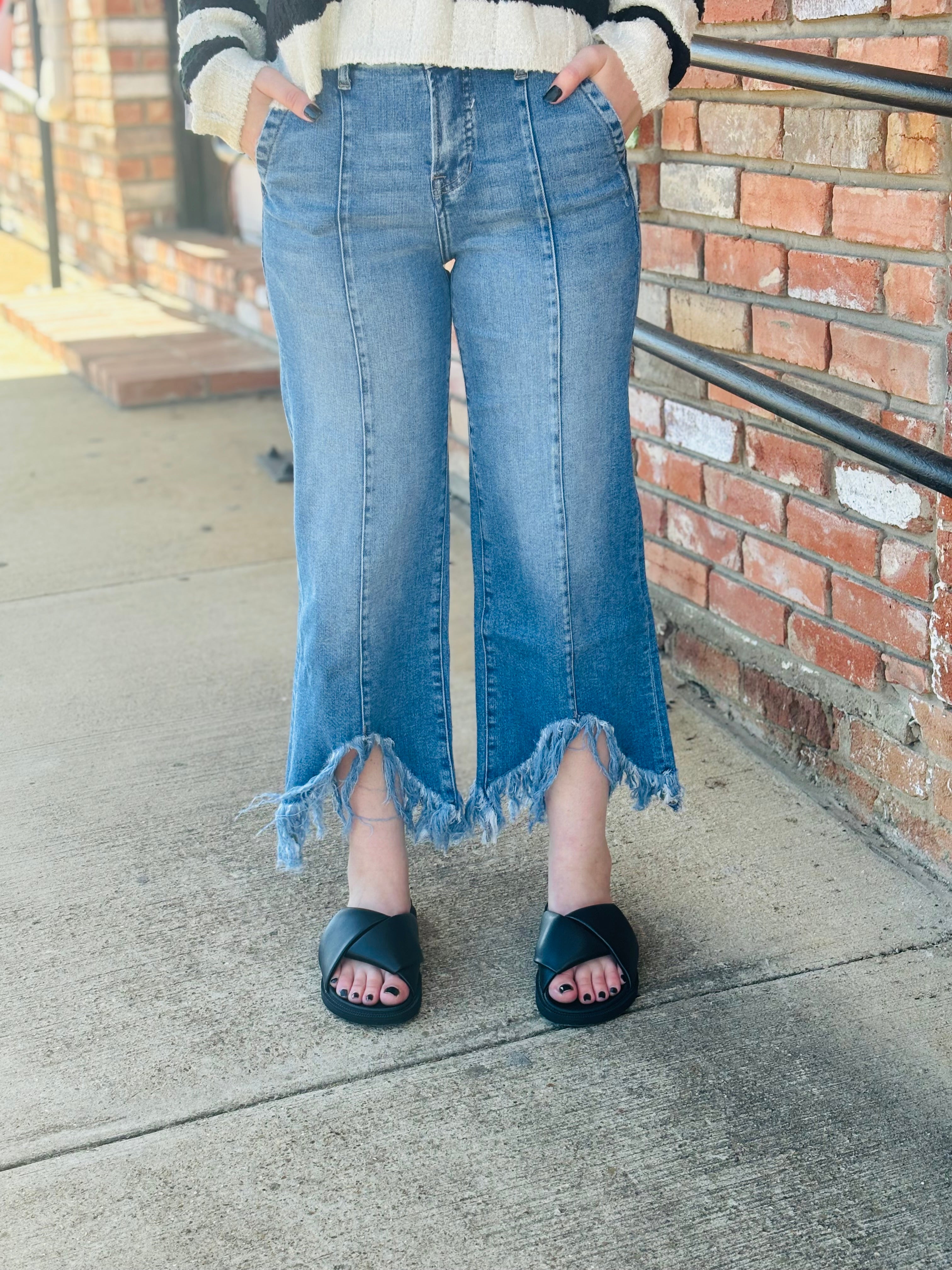 Mica denim with fringe