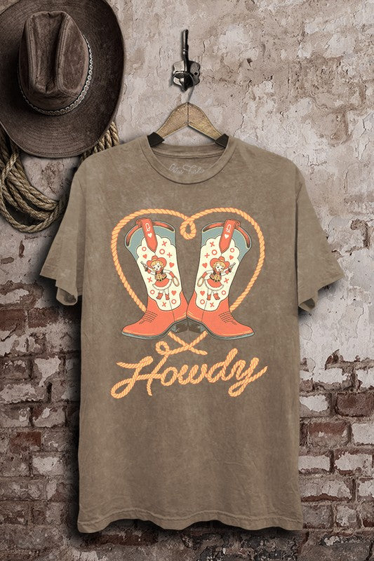 Howdy Boots Cowgirl Xoxo Mineral Washed Graphic Tee