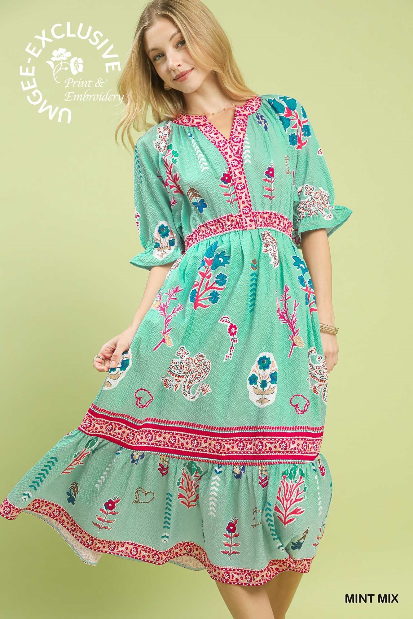 Floral Collage Print V-Neck Midi Dress