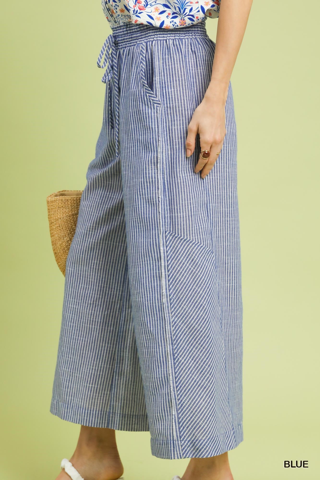 Linen Blend Striped Wide Leg Pants