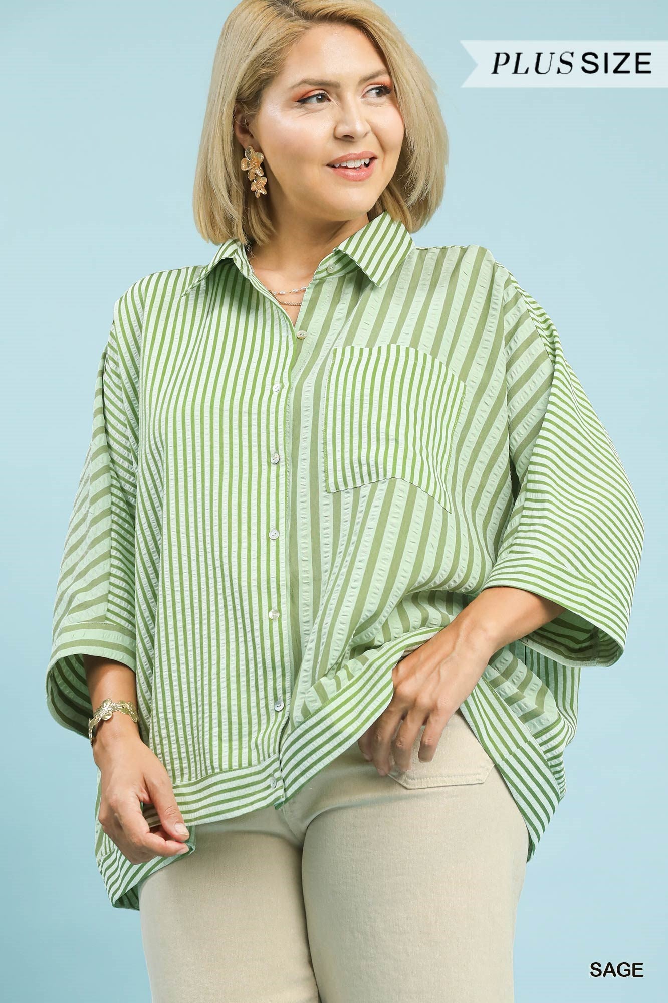 Mixed Stripe Oversized Button Down Top