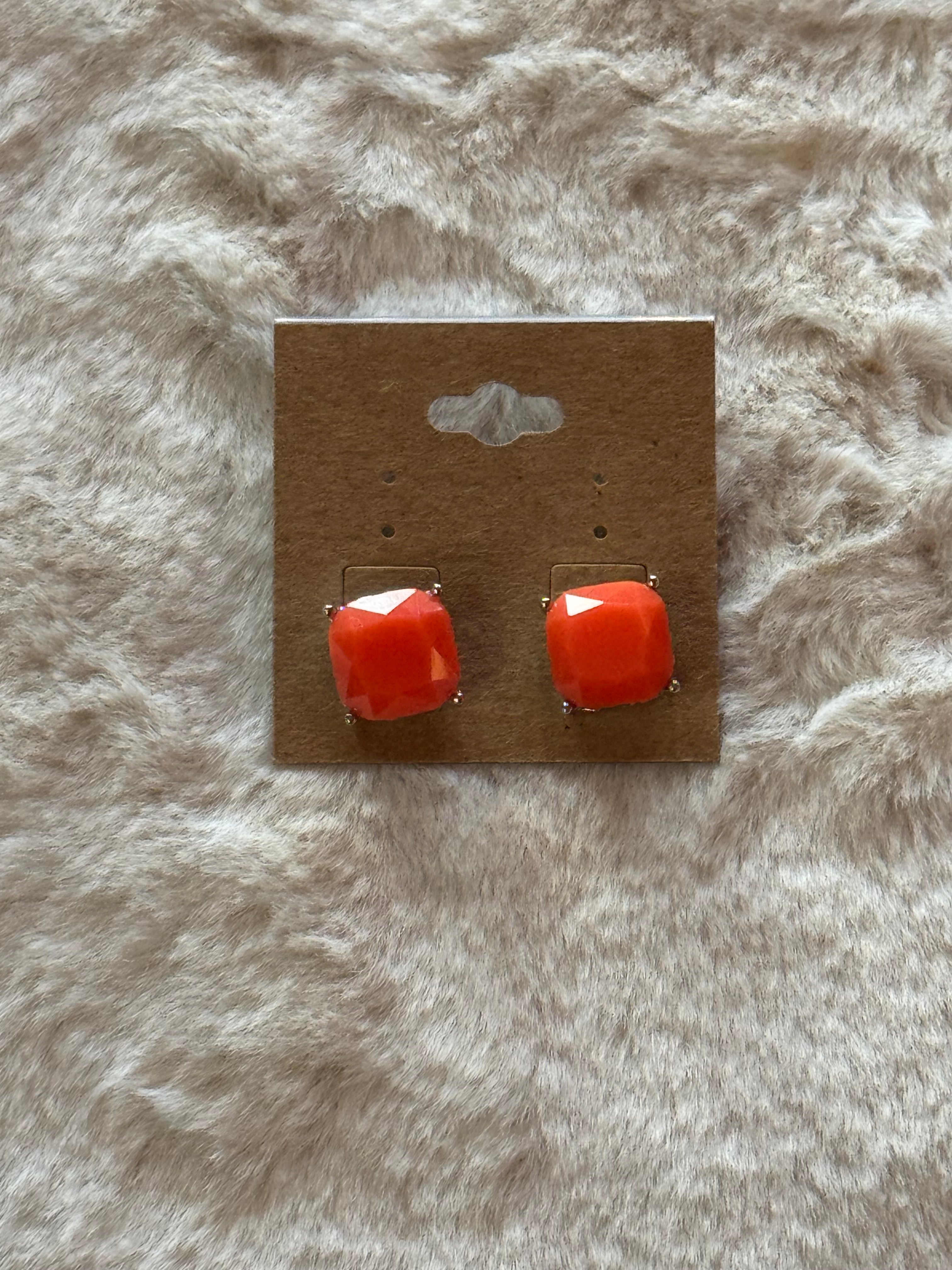 Silver Orange Square Earring