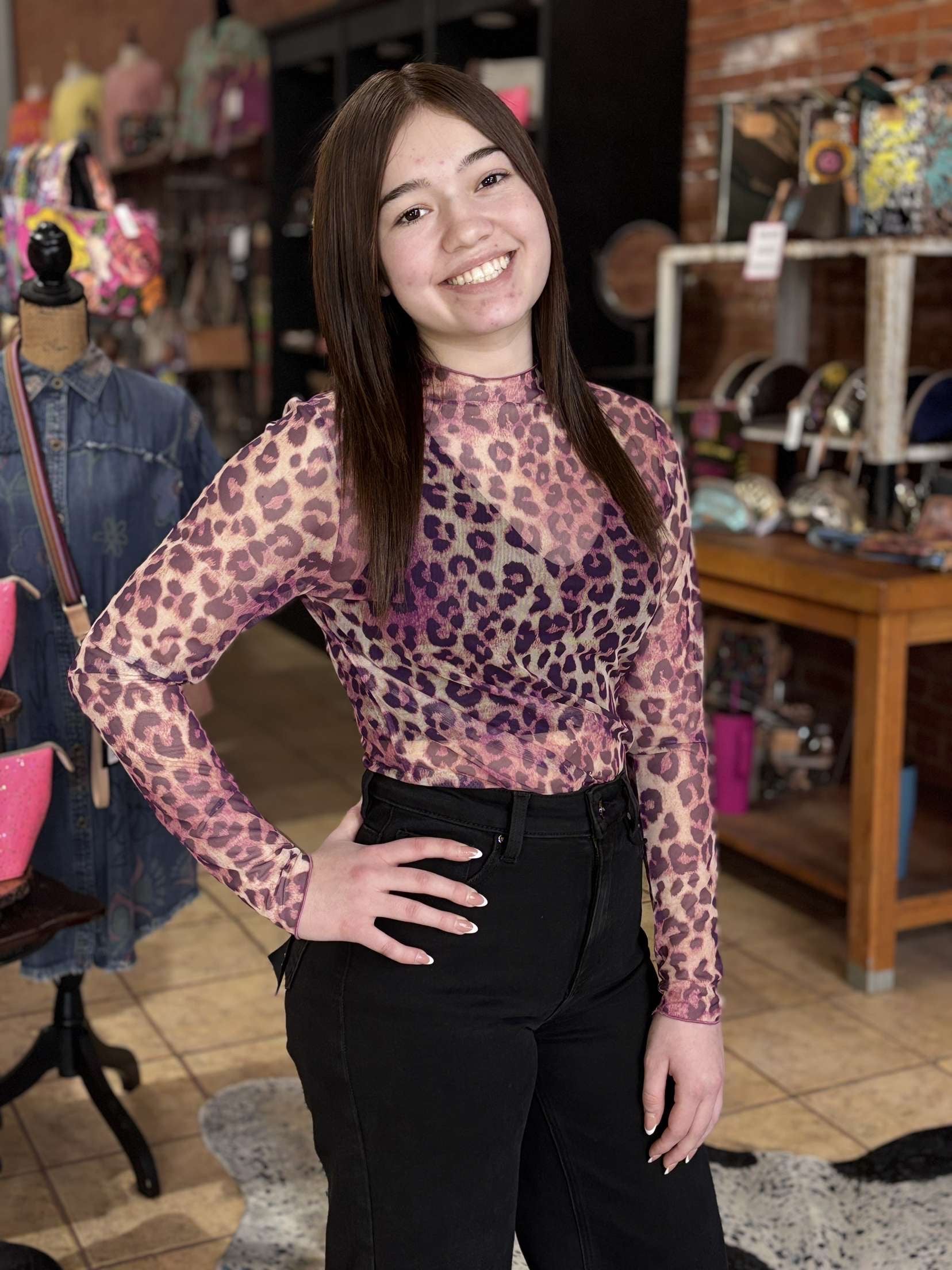 Magenta Cheetah Sheer Top