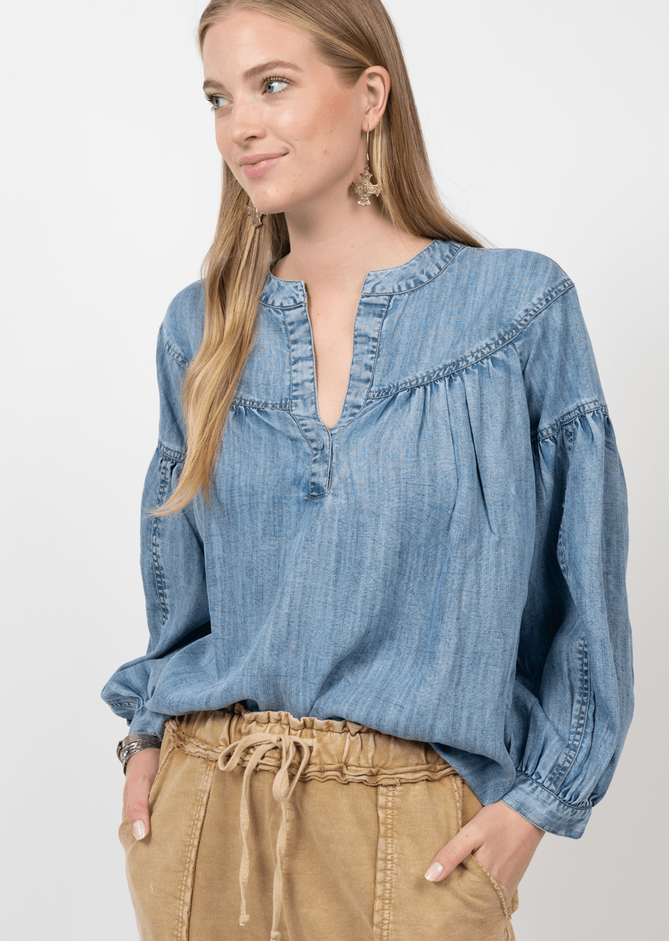 Denim Ruffles Blouse