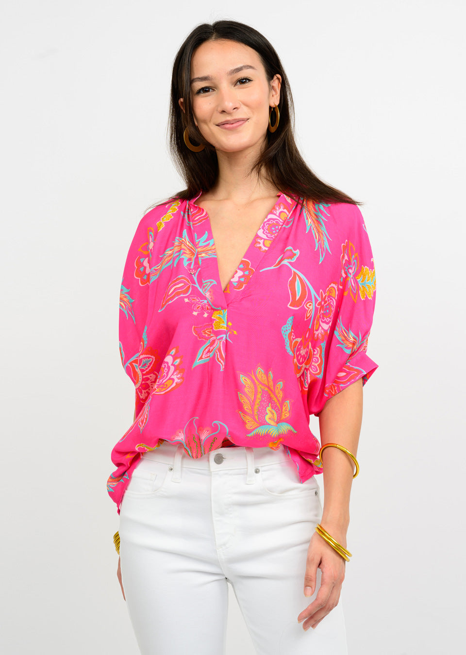 Ivy Jane Hot Pink Floral Dolman Top