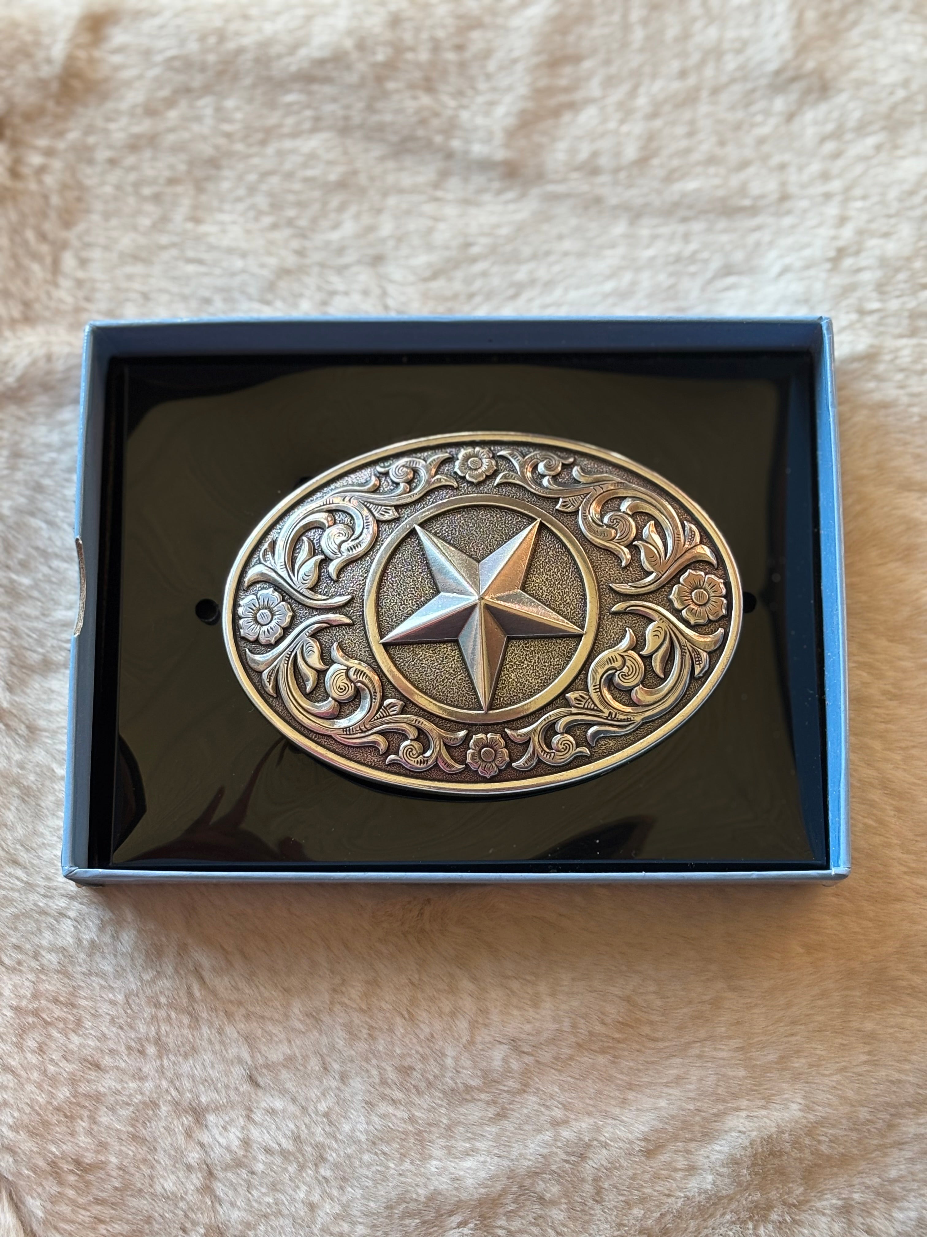 Nocona Mens Star Center Floral Filigree Belt Buckle