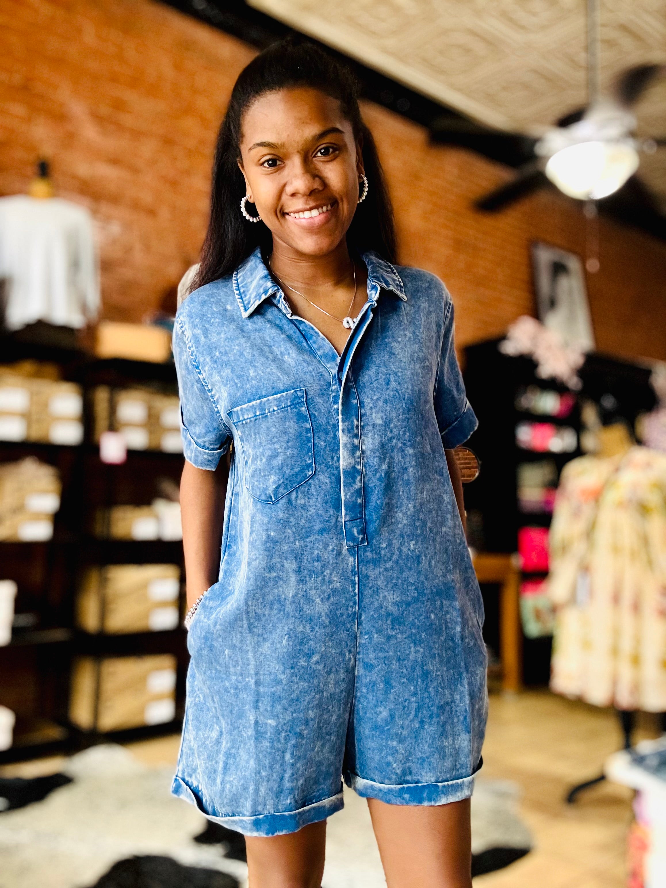 Classic Blue Mineral Wash Romper