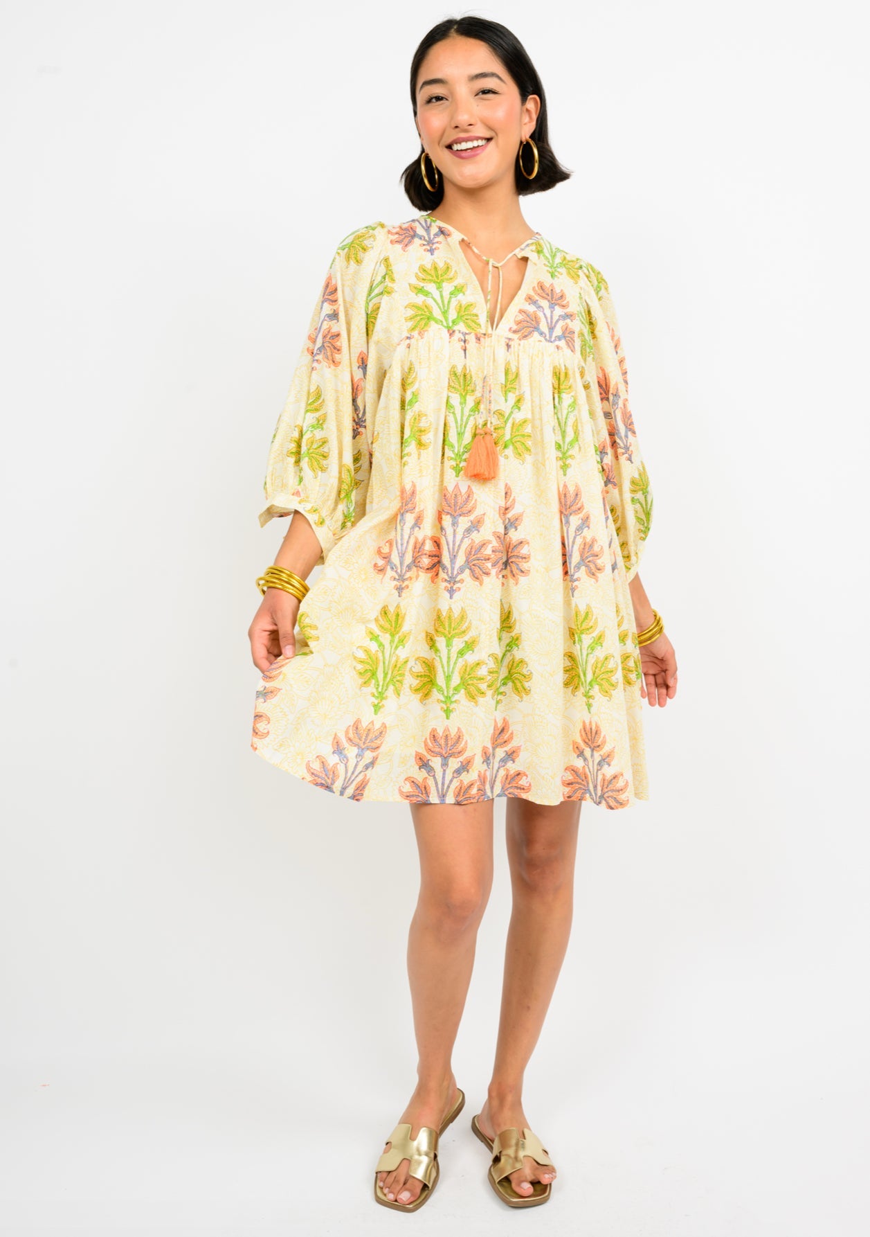 Uncle Frank Gold Breezy Block Print Dress