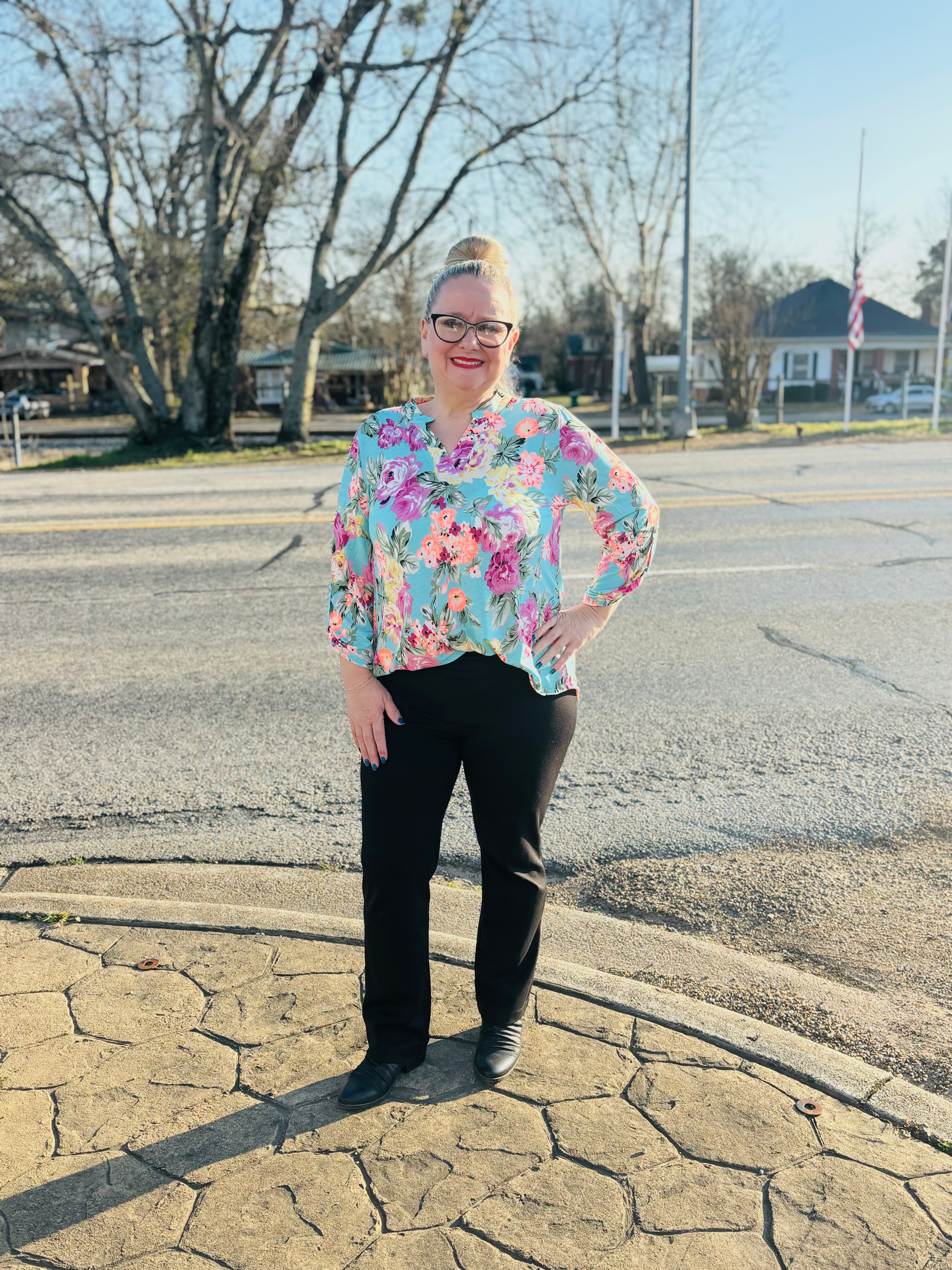 Dear Scarlett turquoise floral blouse