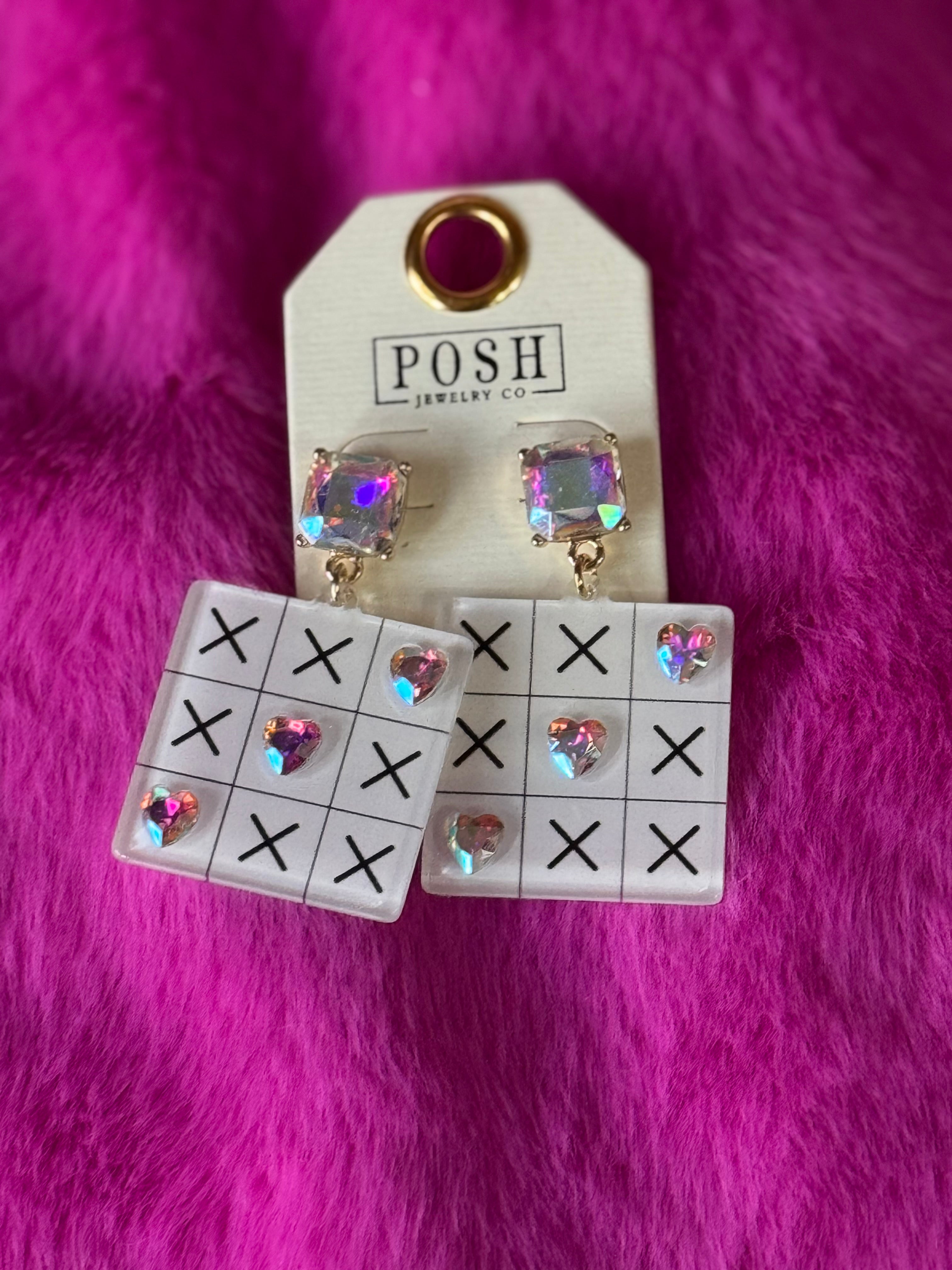 Gold Iridescent Tic-Tac-Toe Board Earring