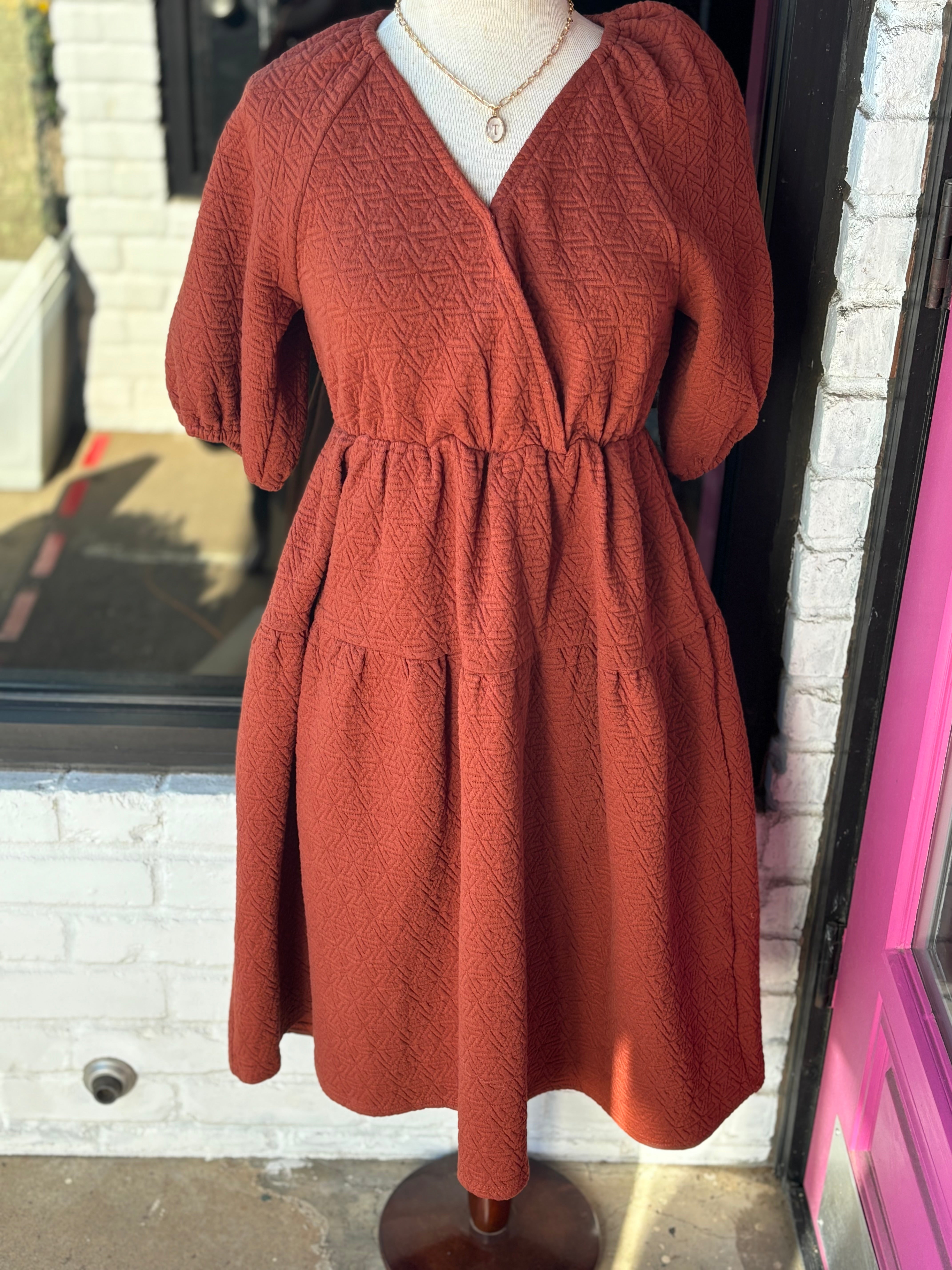 Deep Auburn Quilted Dress