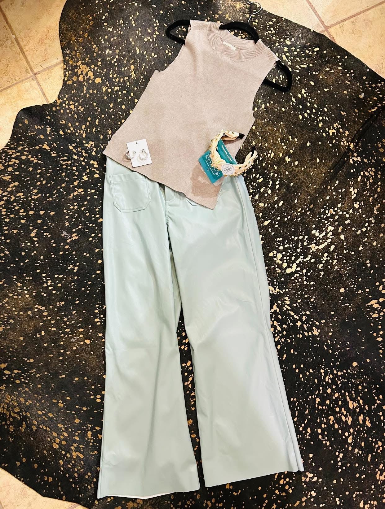 Mint Green Faux Leather Bottoms