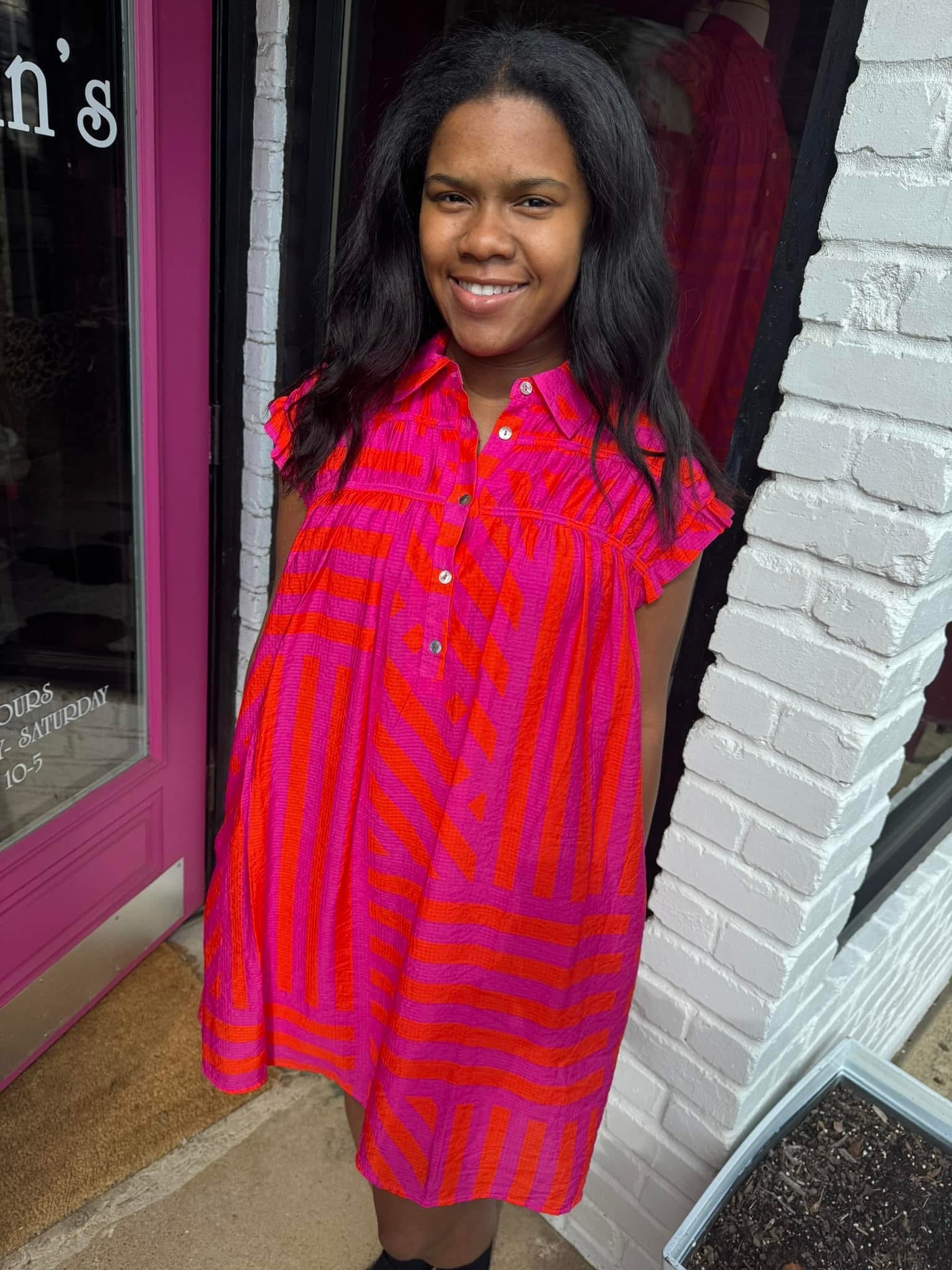 THML Orange/Magenta Striped Dress