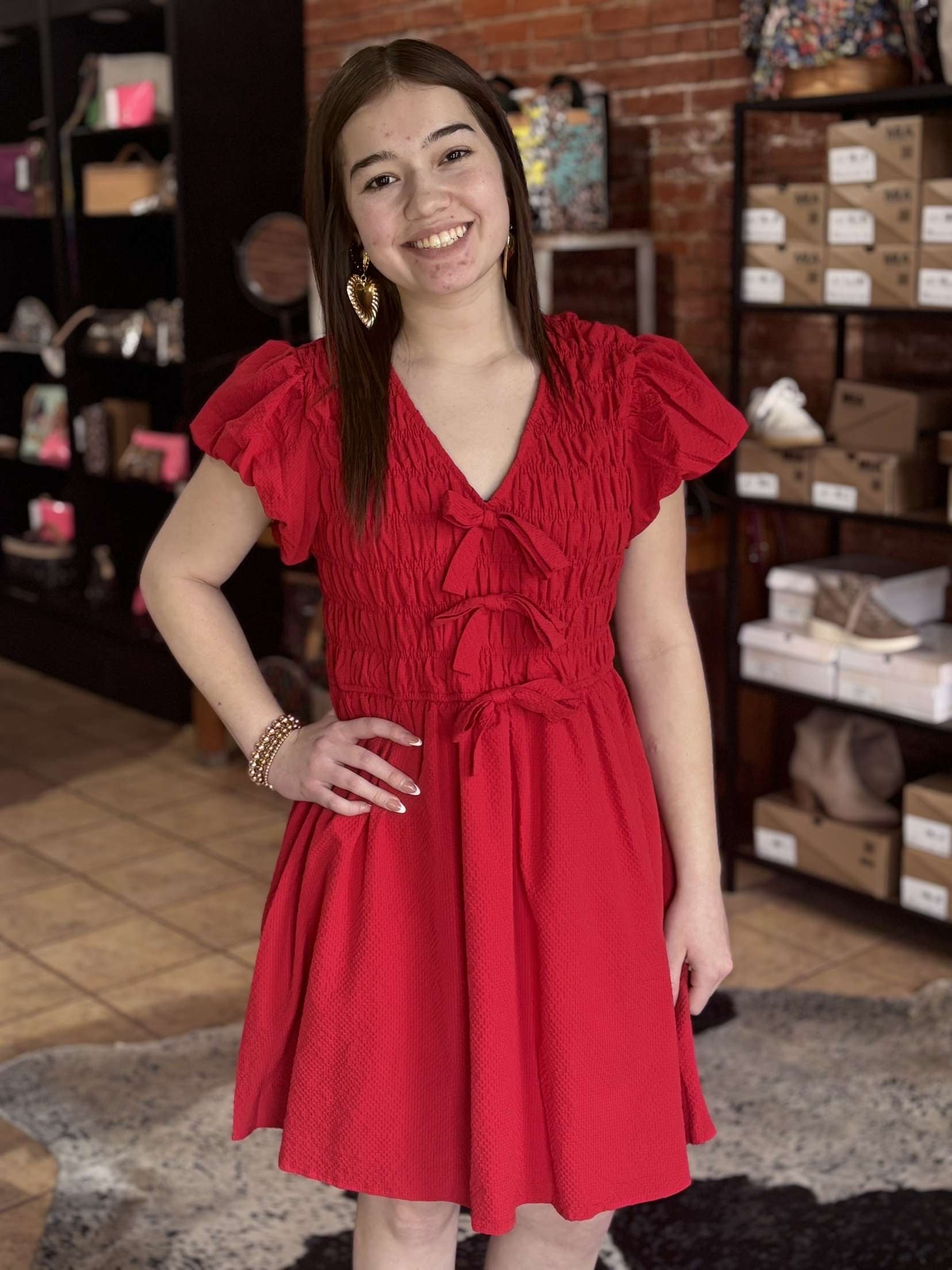 Red Dress With Bow Details