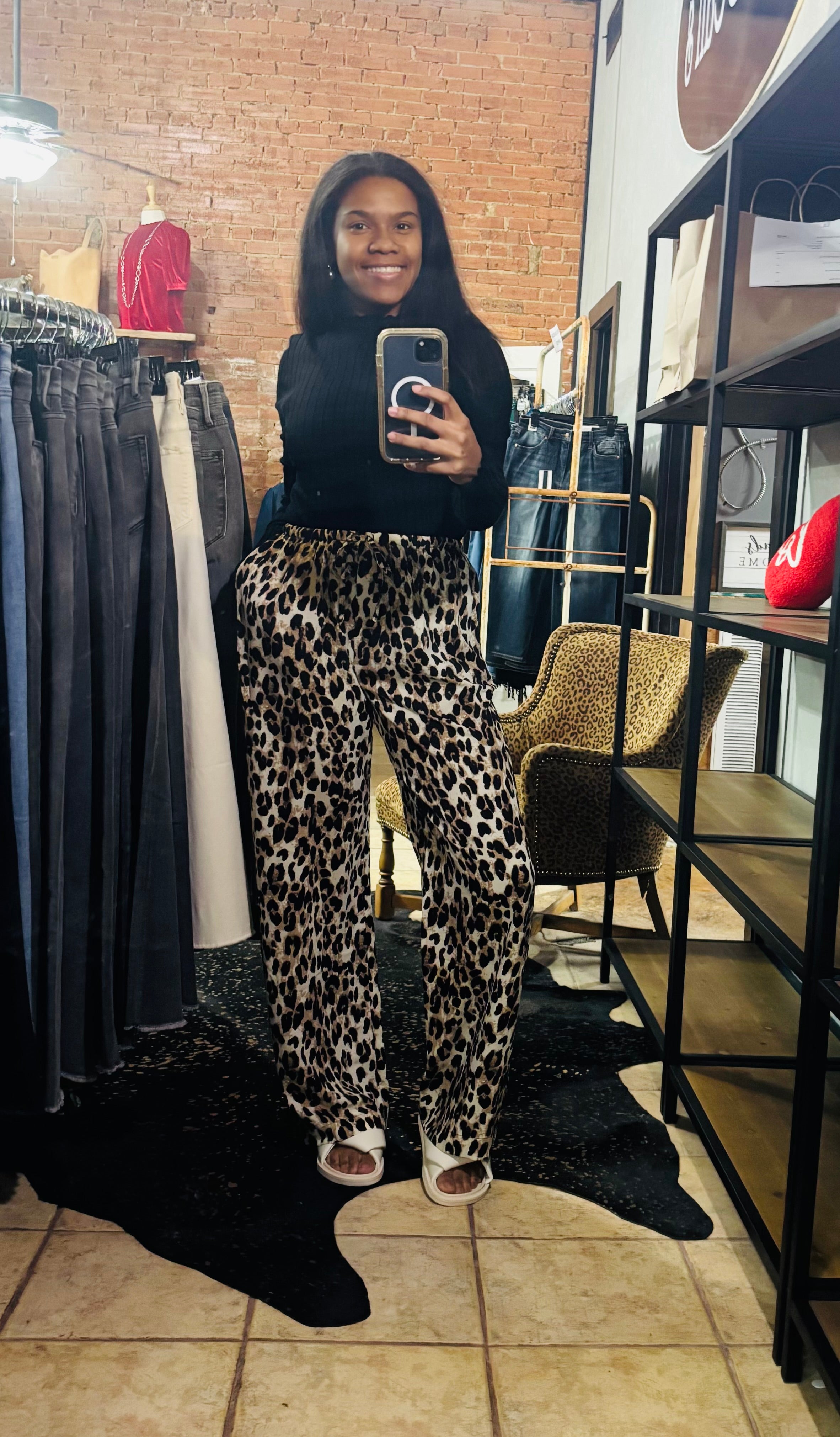 Leopard Wide Leg Pants With Drawstring