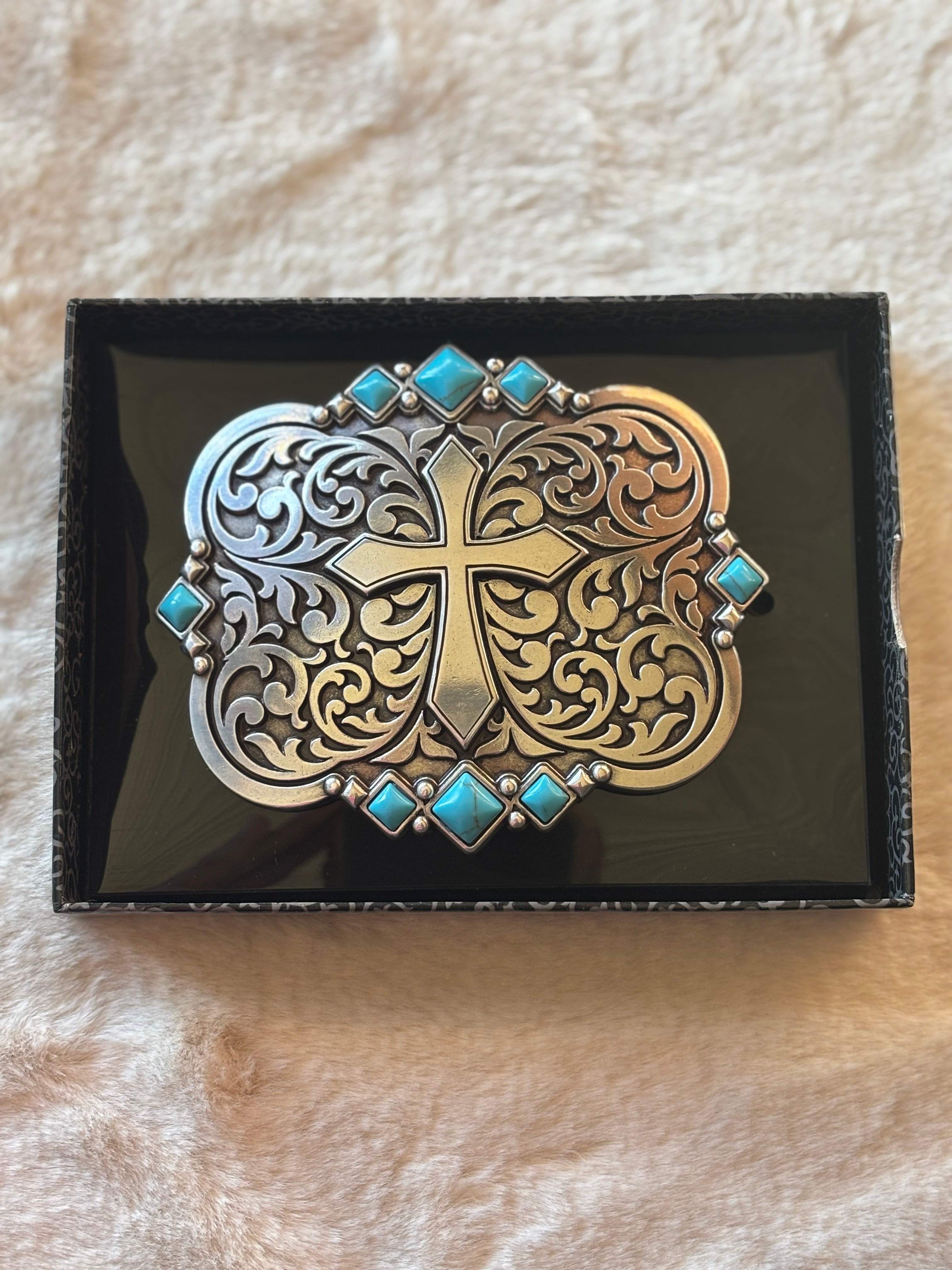 Blazin Roxx Cross W/Turquoise accent Belt Buckle