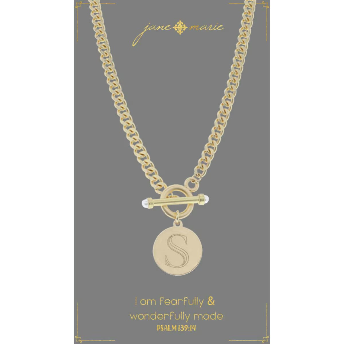 Jane Marie 18" Engraved Initial With Pearl Embellished Toggle Necklace