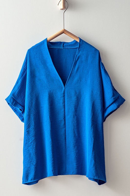 Oversized V-neck Short Sleeve Top