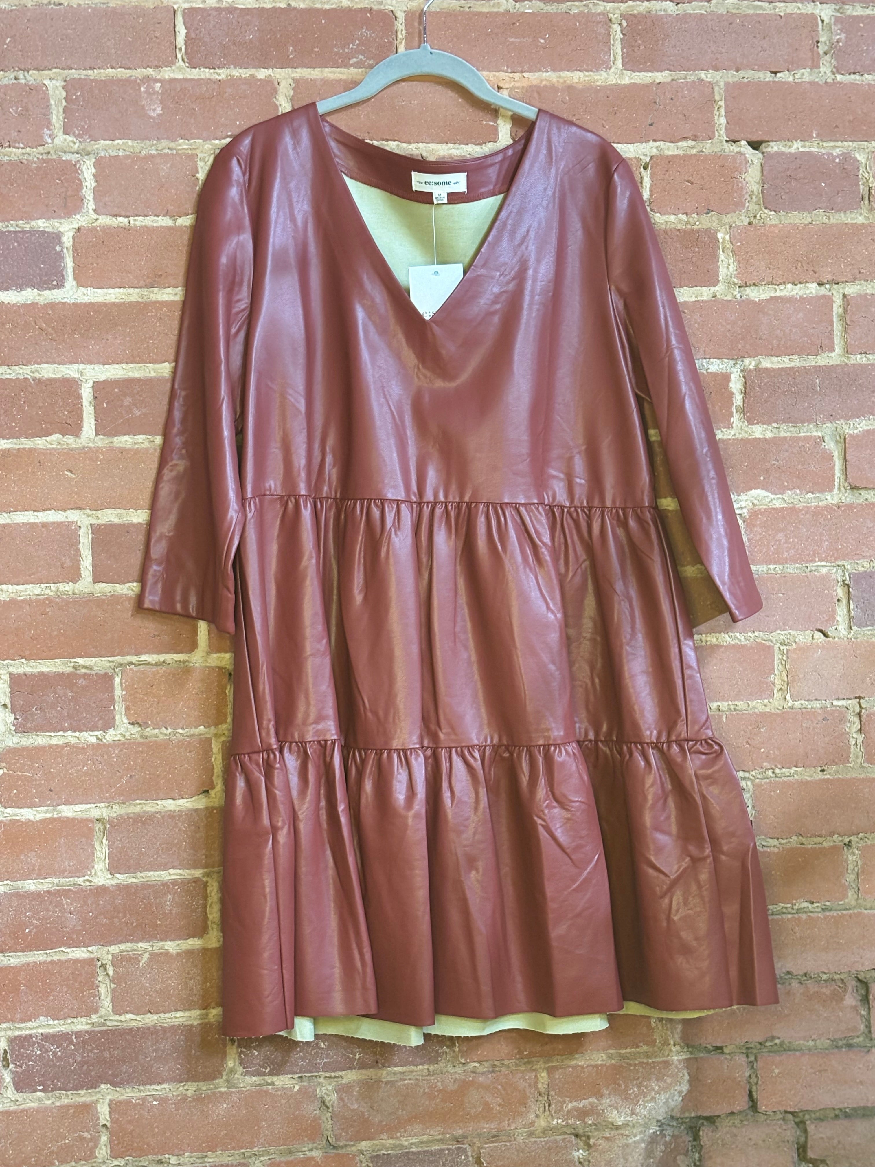 Maroon Faux Leather Dress