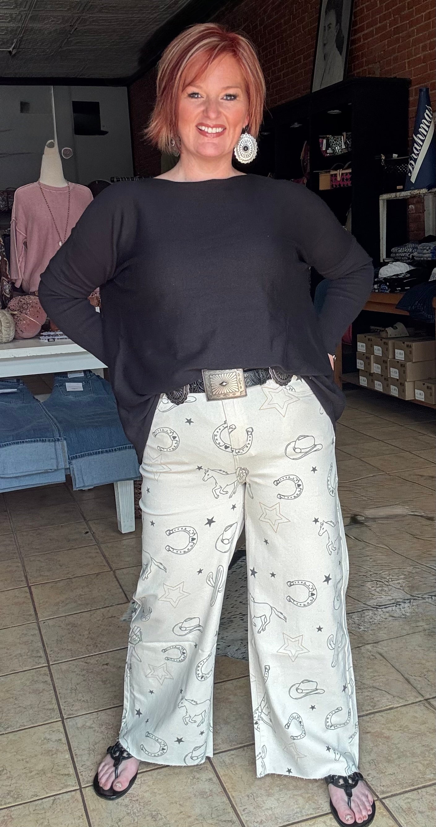 WESTERN PRINTED STRETCH TWILL PANTS