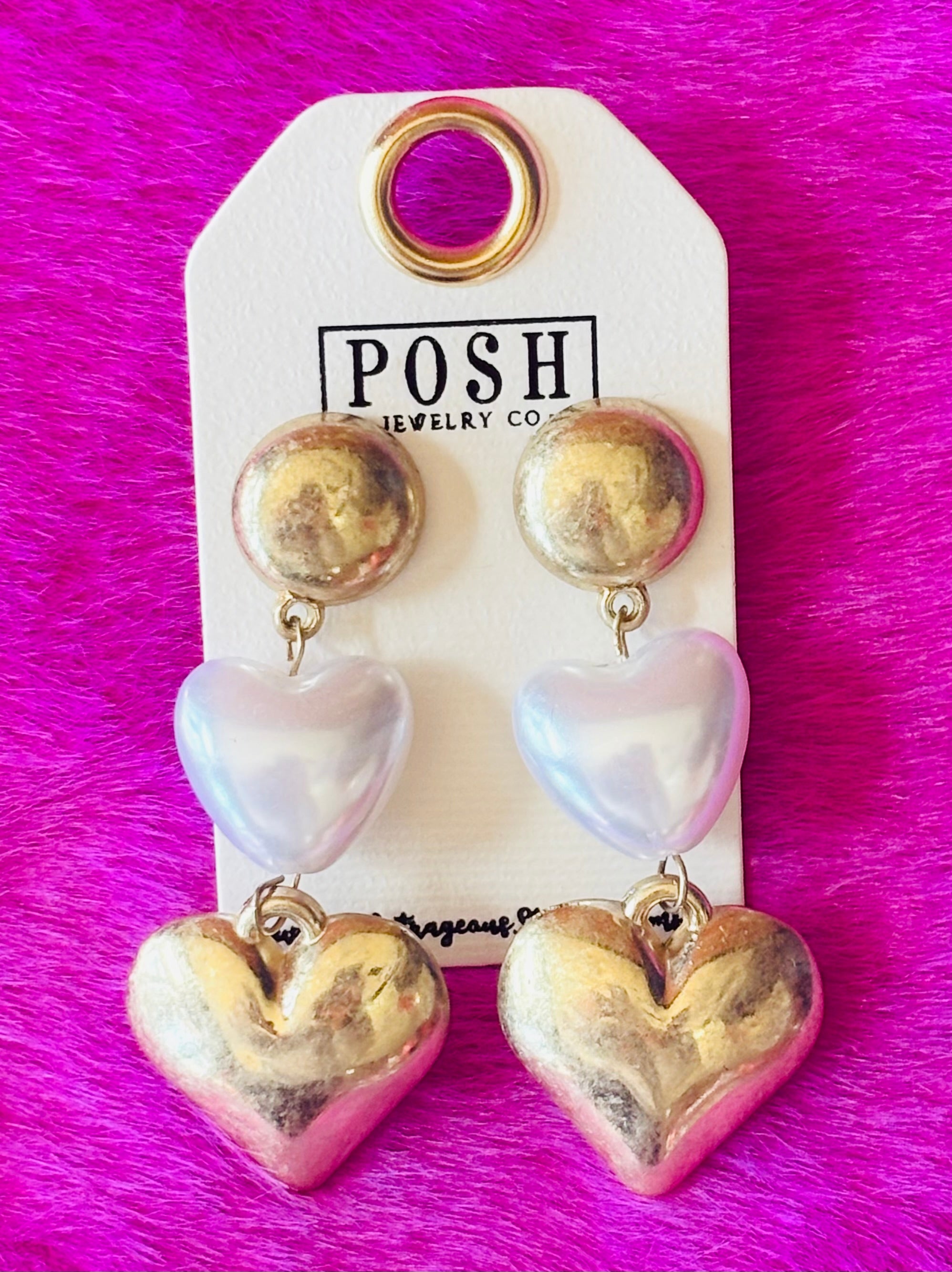 Dainty Gold and Pearl Heart Earrings