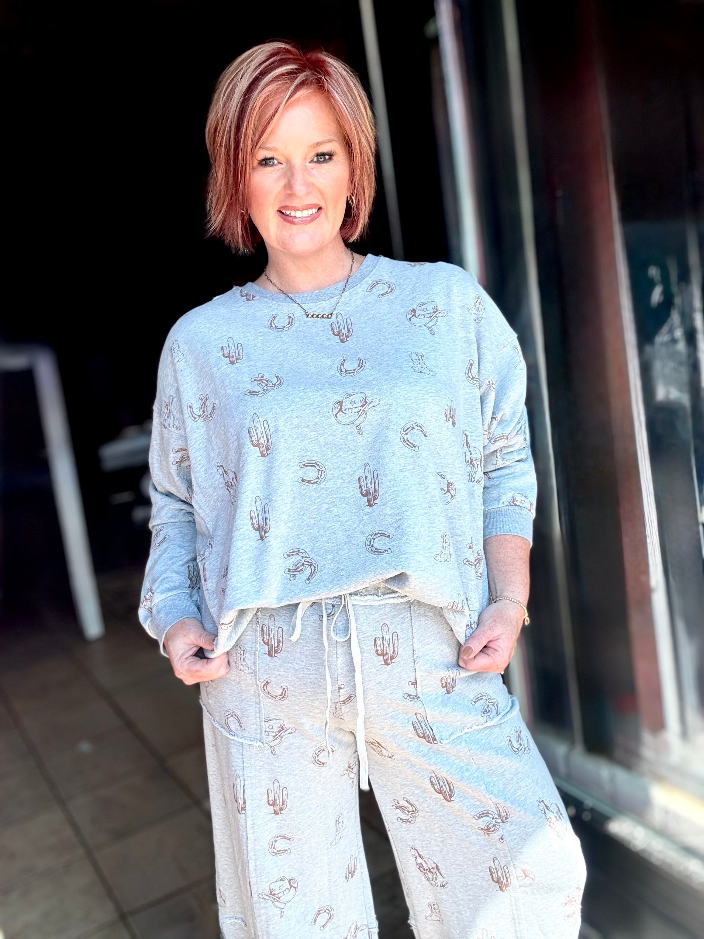Western Printed Washed Terry Bottoms