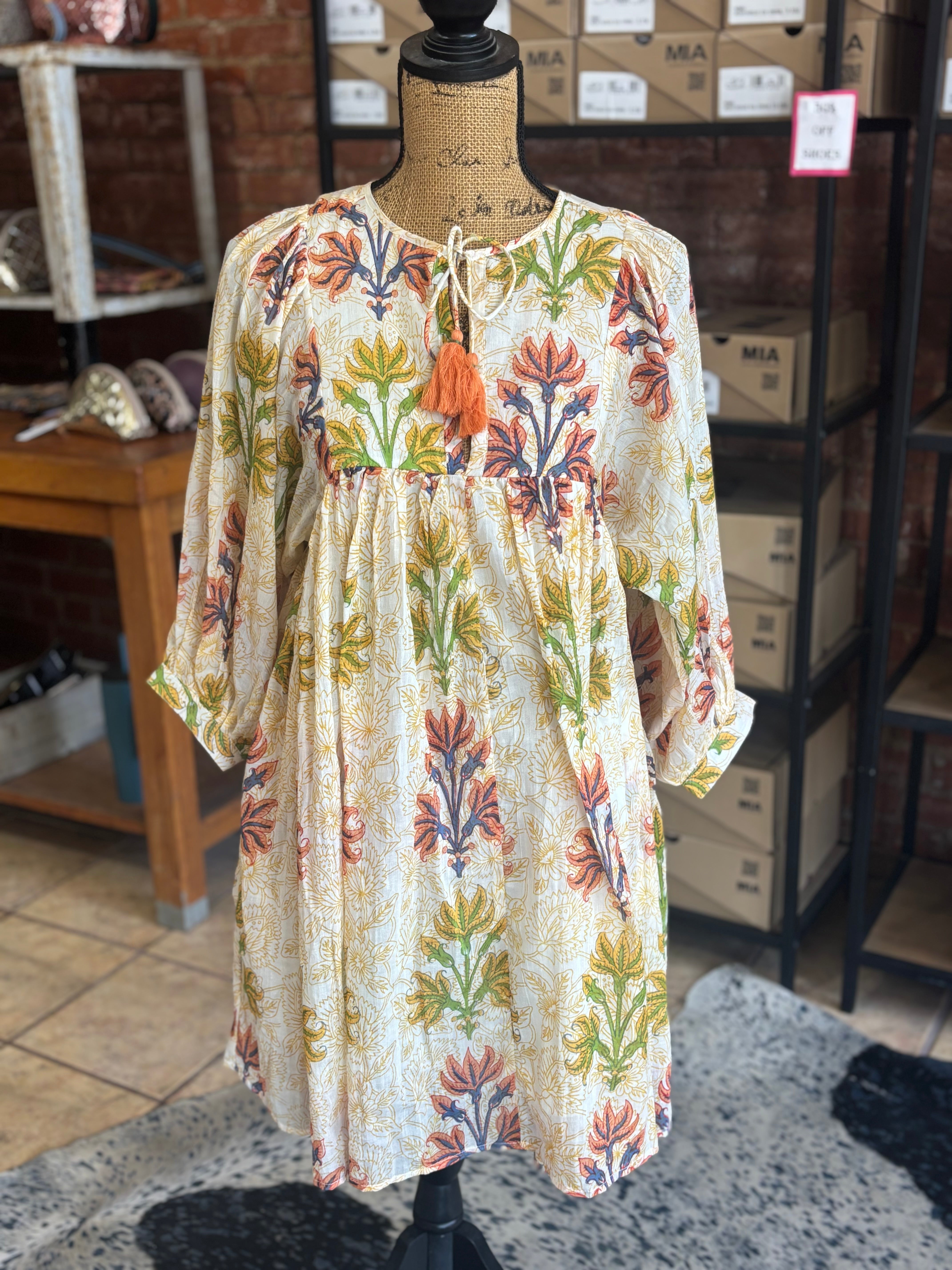 Uncle Frank Gold Breezy Block Print Dress
