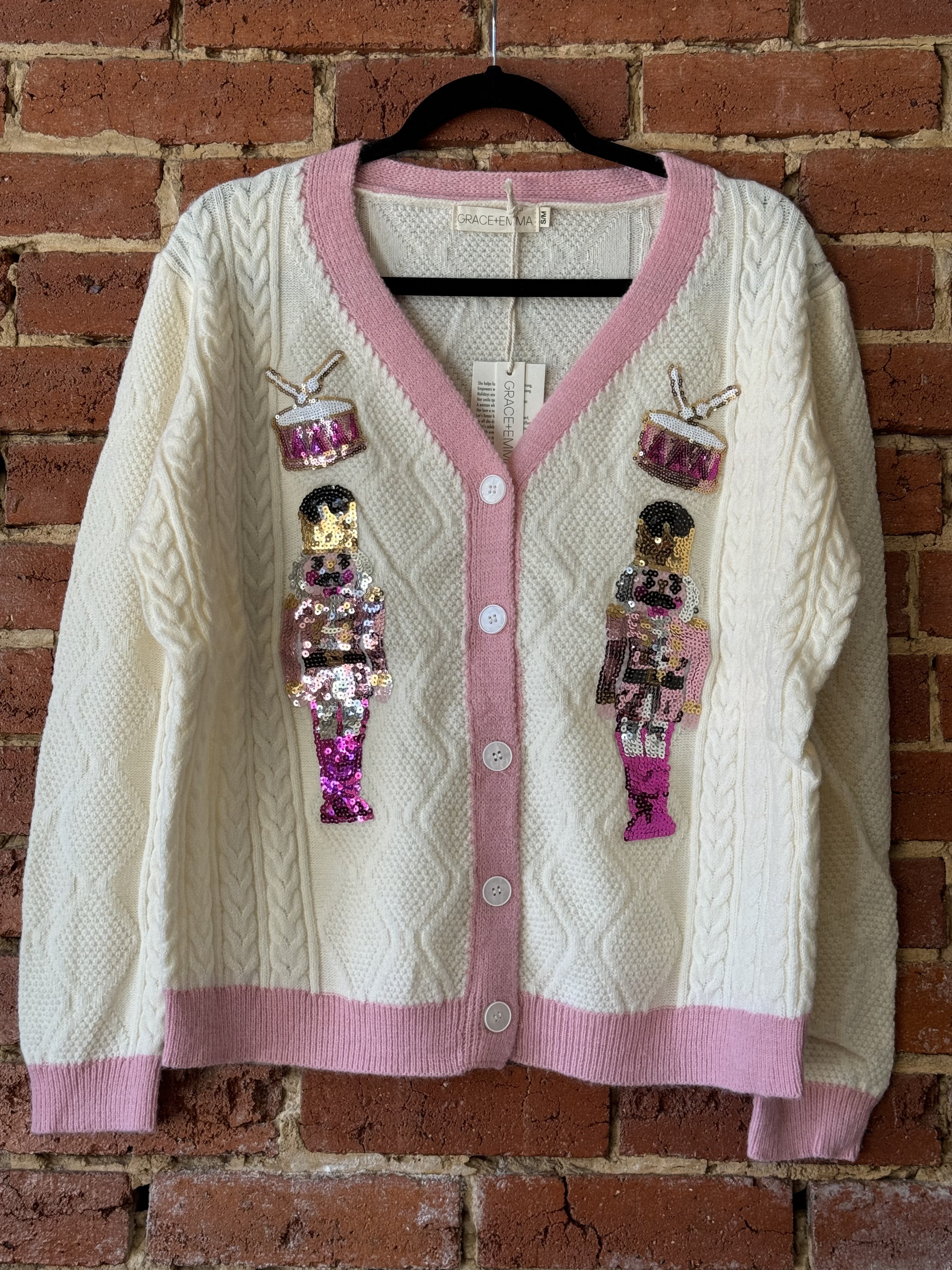 Nutcracker Cardigan in Beige and Pink