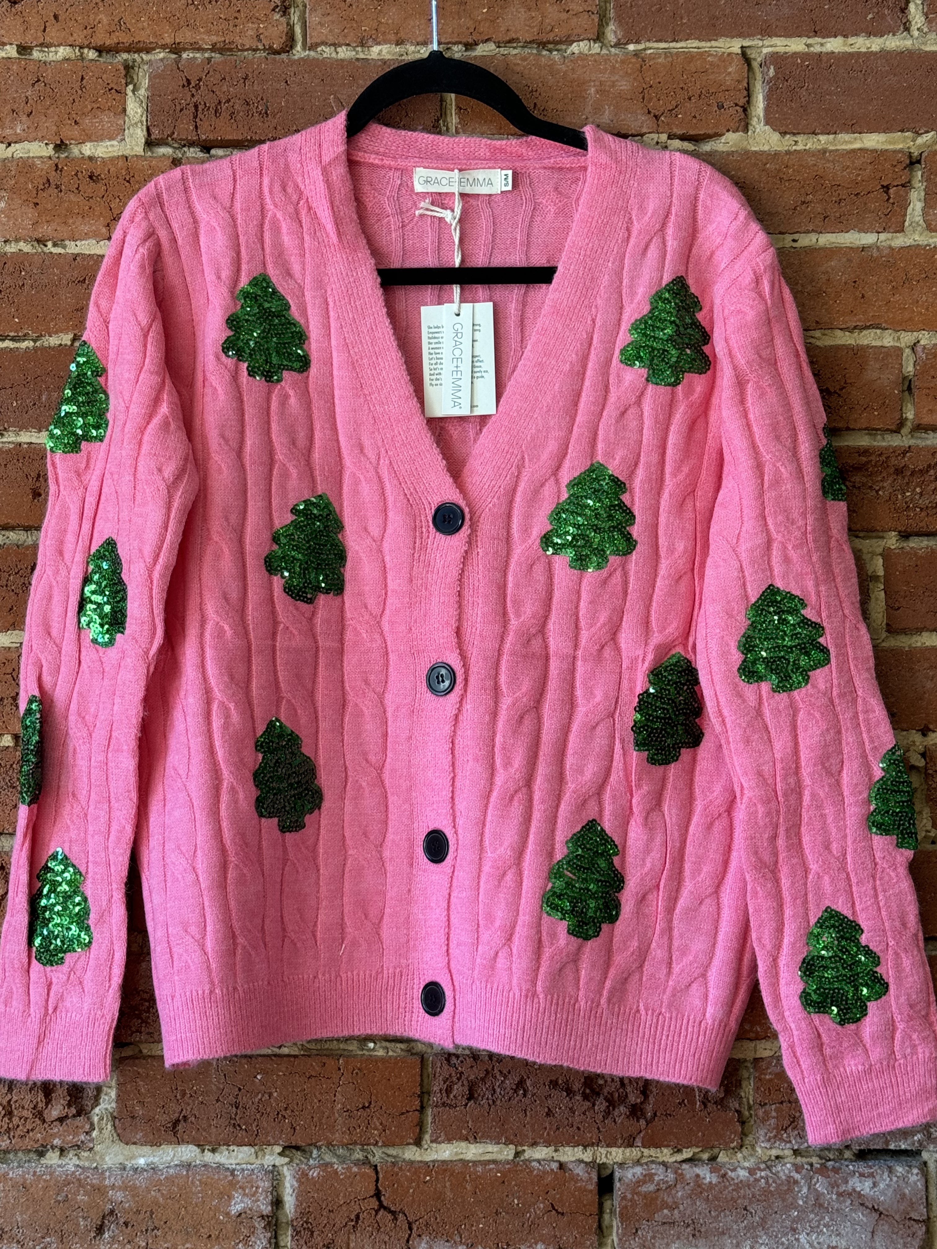 Pink Cardigan with Sequin Trees