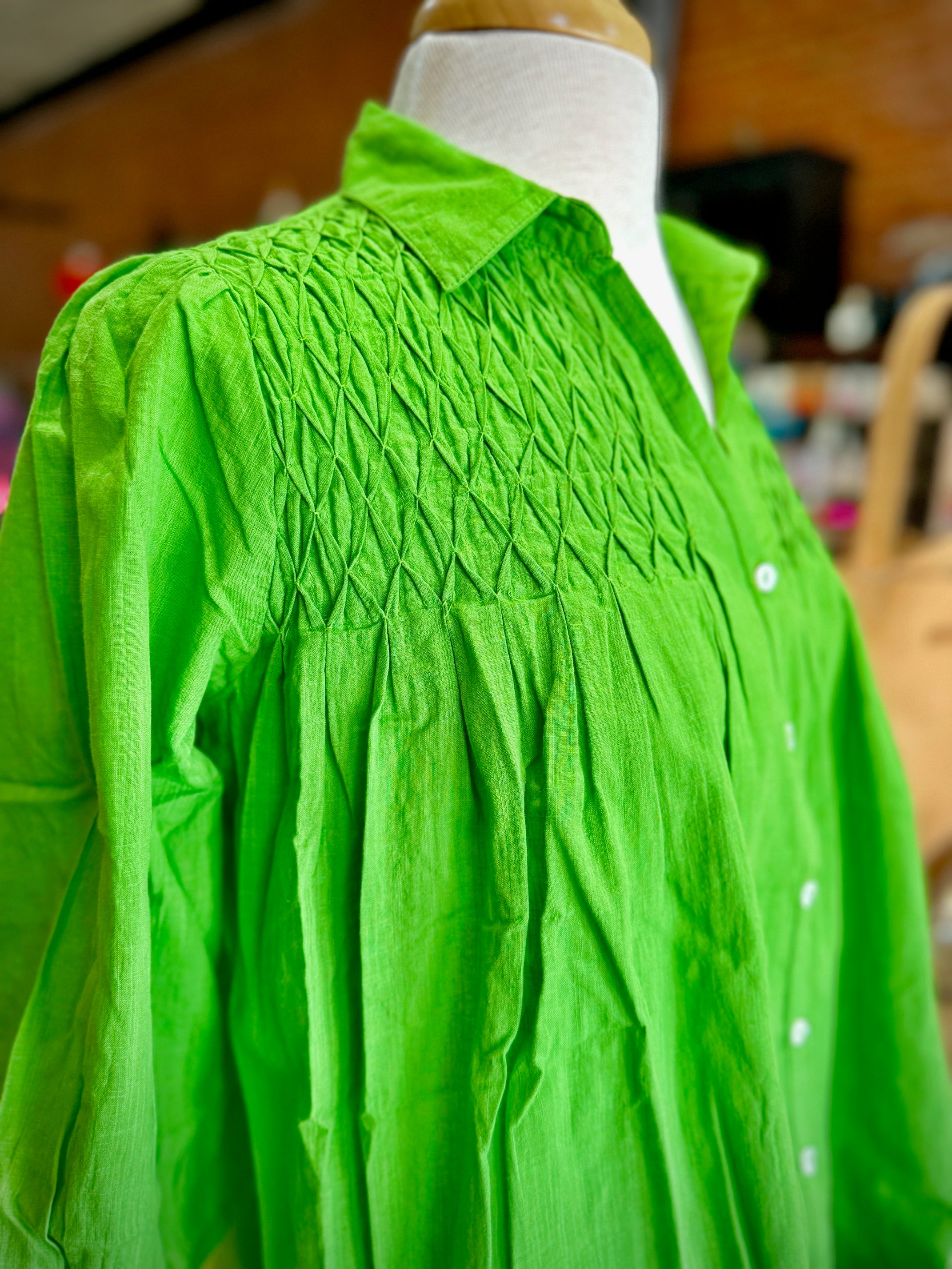 Ivy Jane Green Smocked Yoke Top