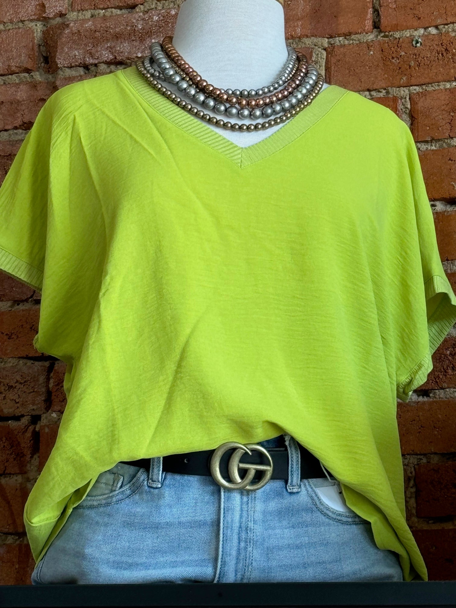 Lime V-Neck Rib Trim Tee