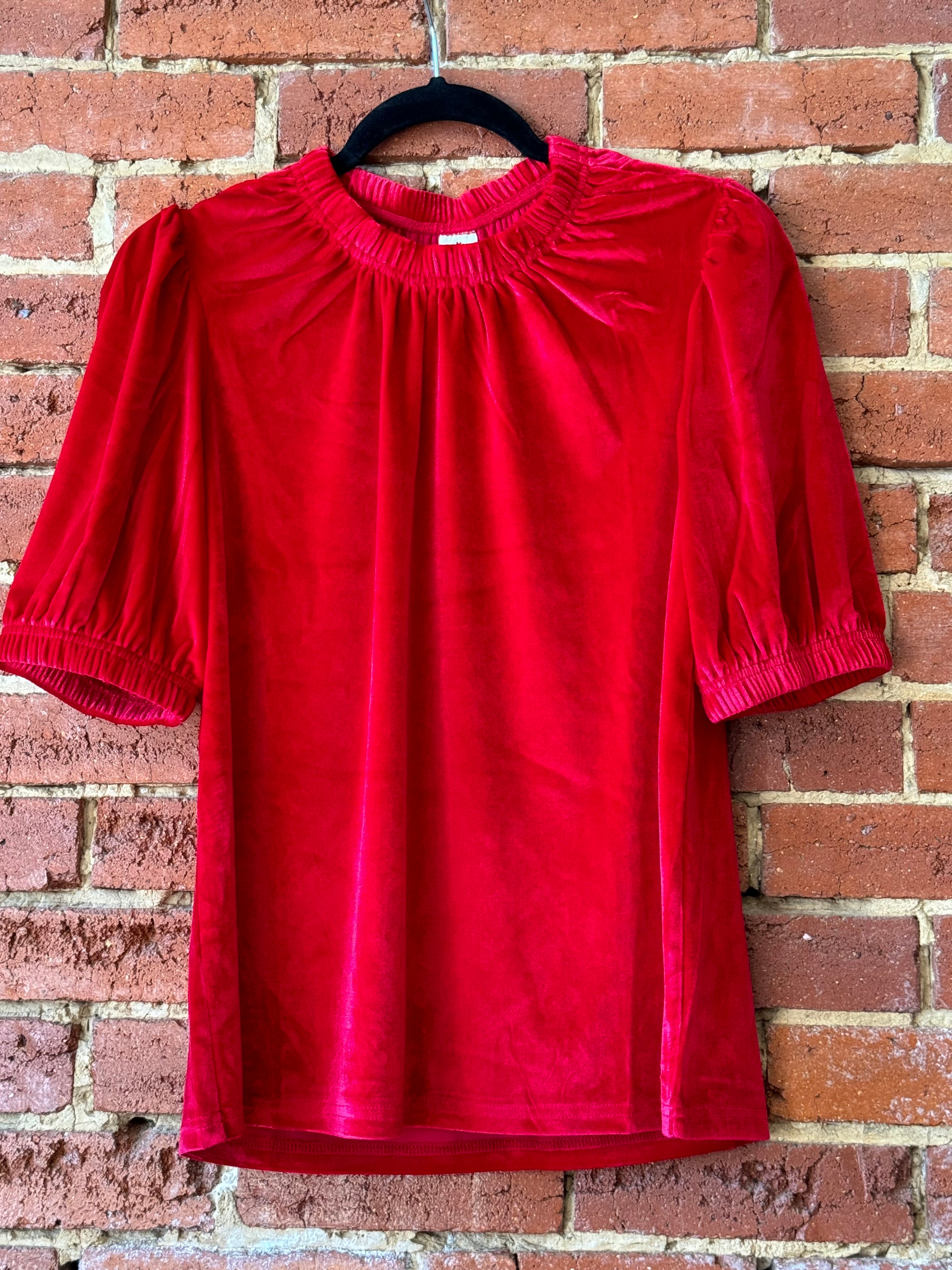 Ivy Jane Red Velvet Rouched Neck Top