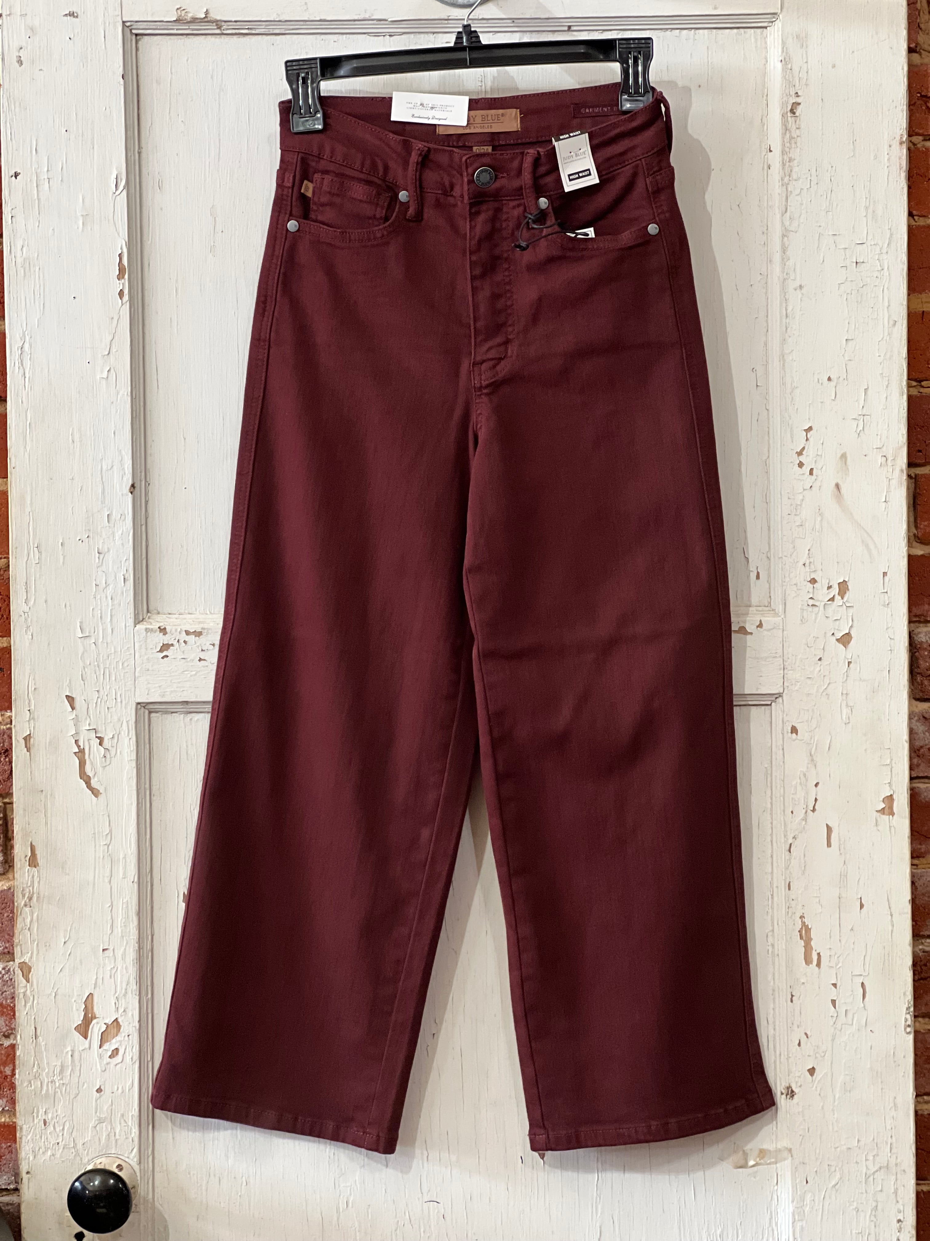 Judy Blue High Waist Maroon Wide Leg Cropped