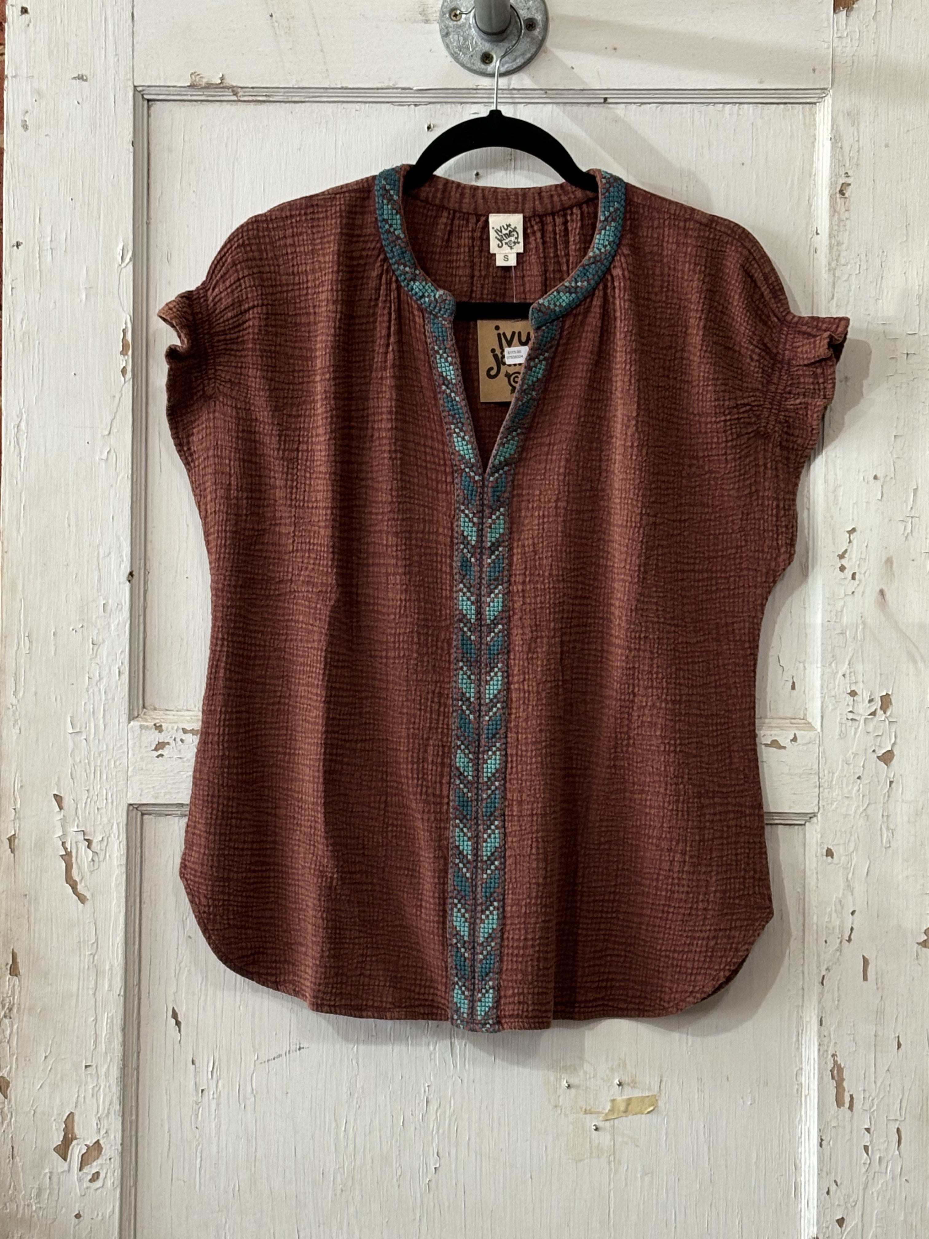 Brown Embroidered Band Top