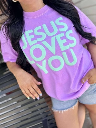 Jesus Loves You Block Puff Graphic Tee