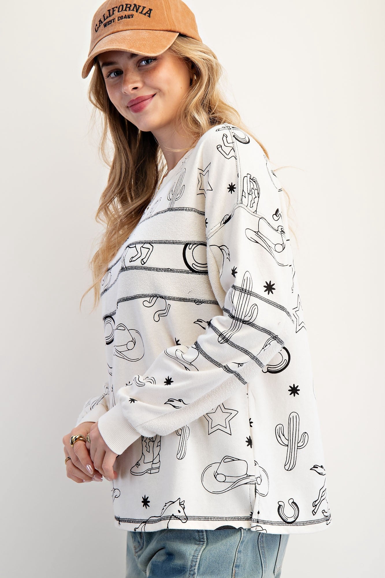 WESTERN PRINT WASHED TERRY PULLOVER