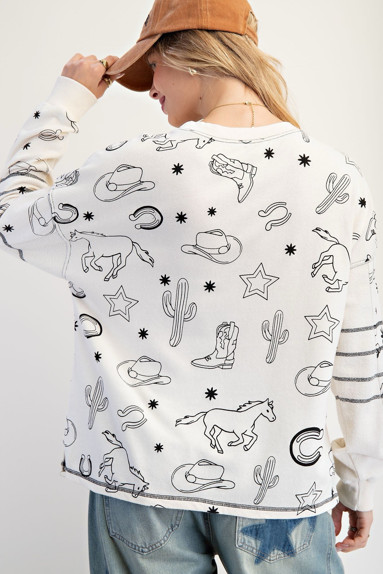 WESTERN PRINT WASHED TERRY PULLOVER