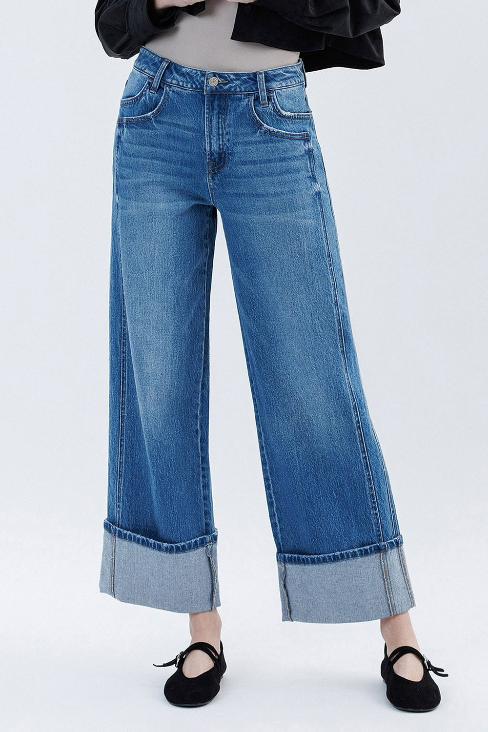 Super High Rise Cuffed Baggy Wide Vervet Jean