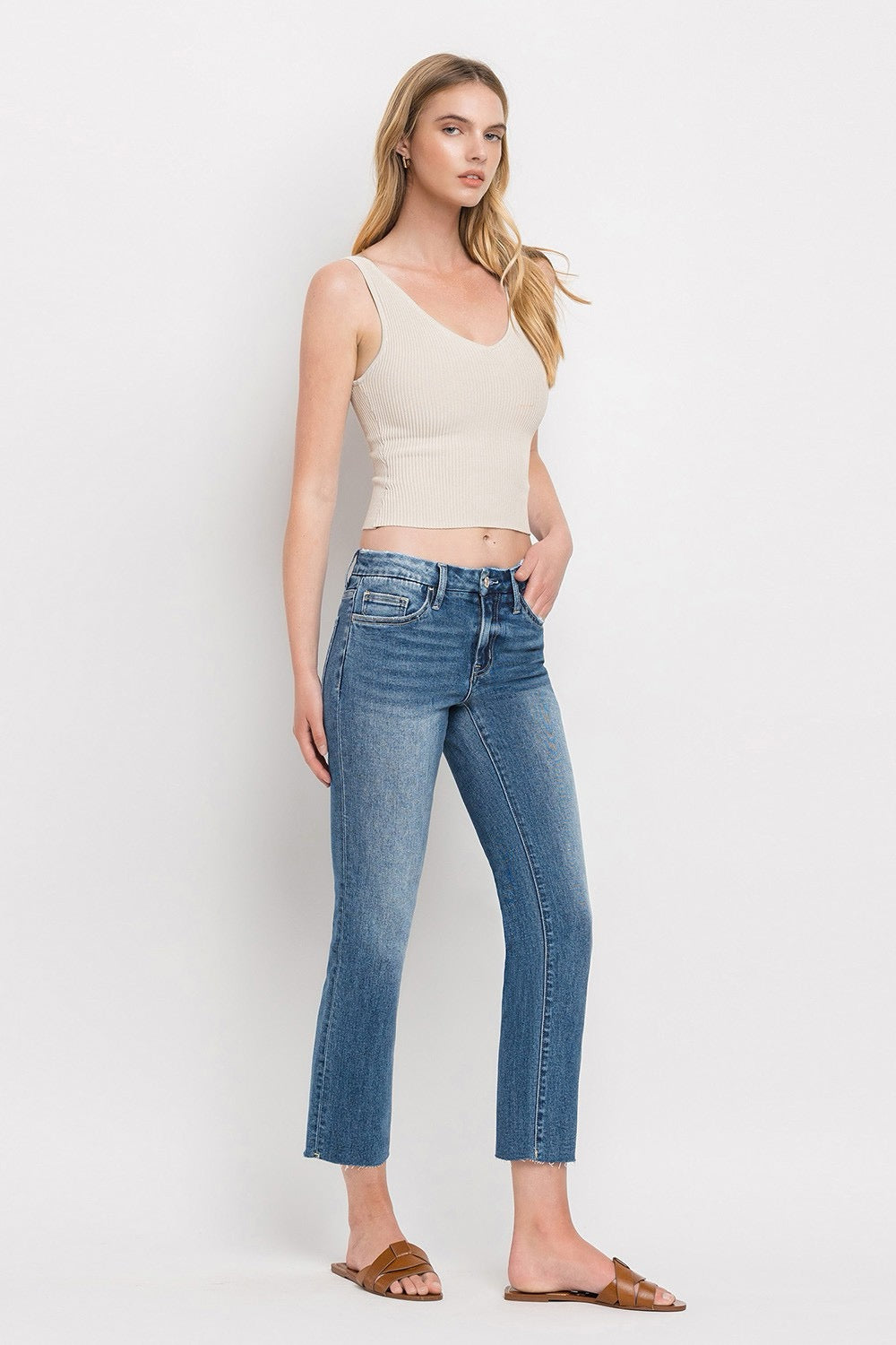 Mid Rise Crop Slim Straight Vervet Jean