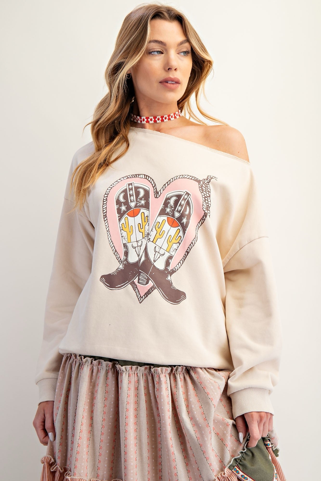 Oversized Print Washed Terry Pullover