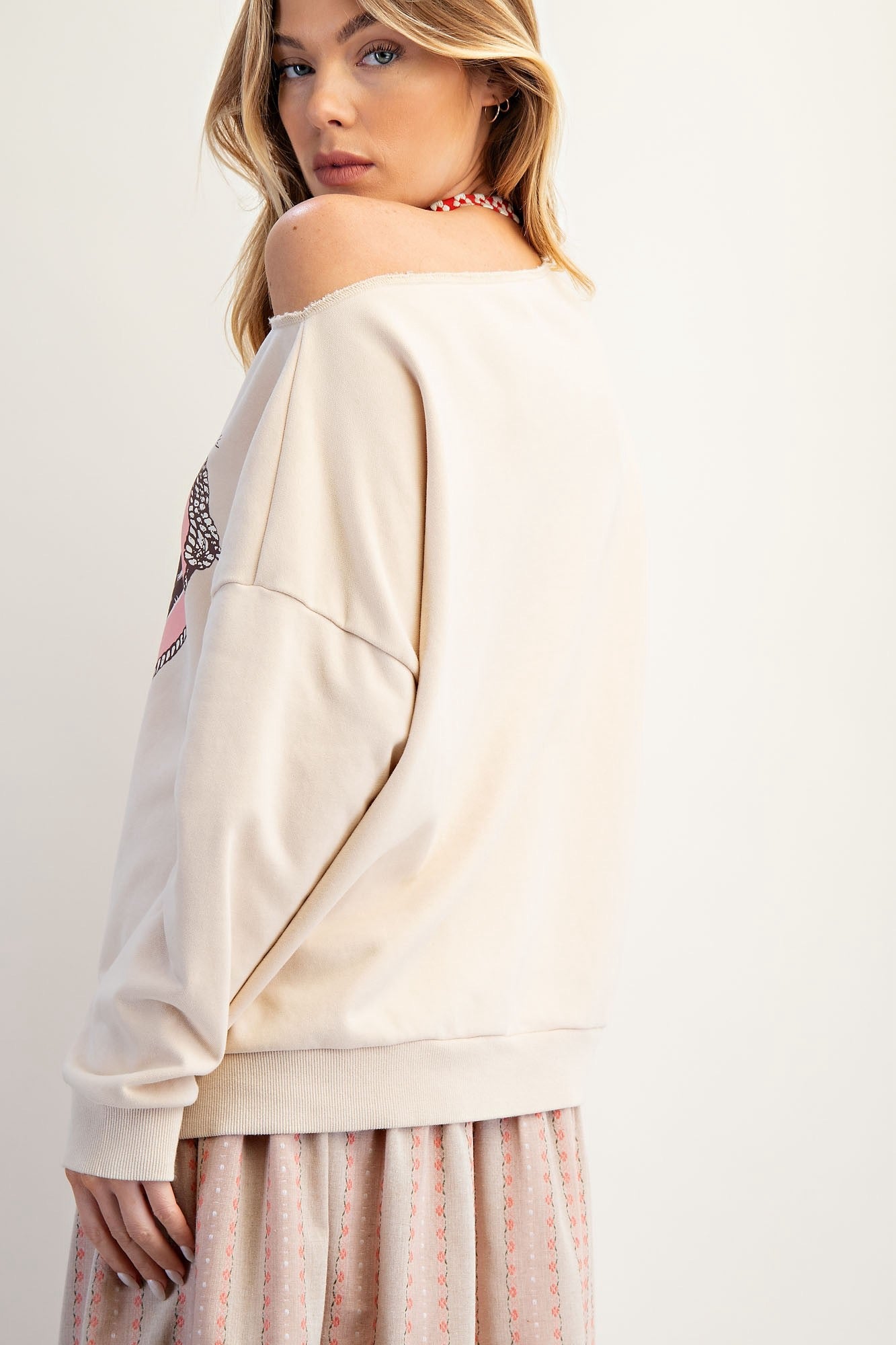 Oversized Print Washed Terry Pullover