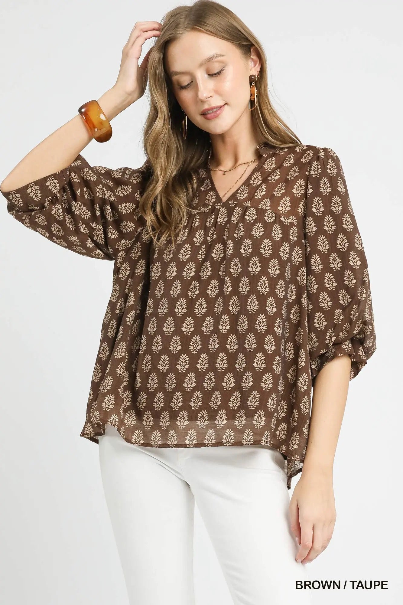 Floral Print V-Split Blouse