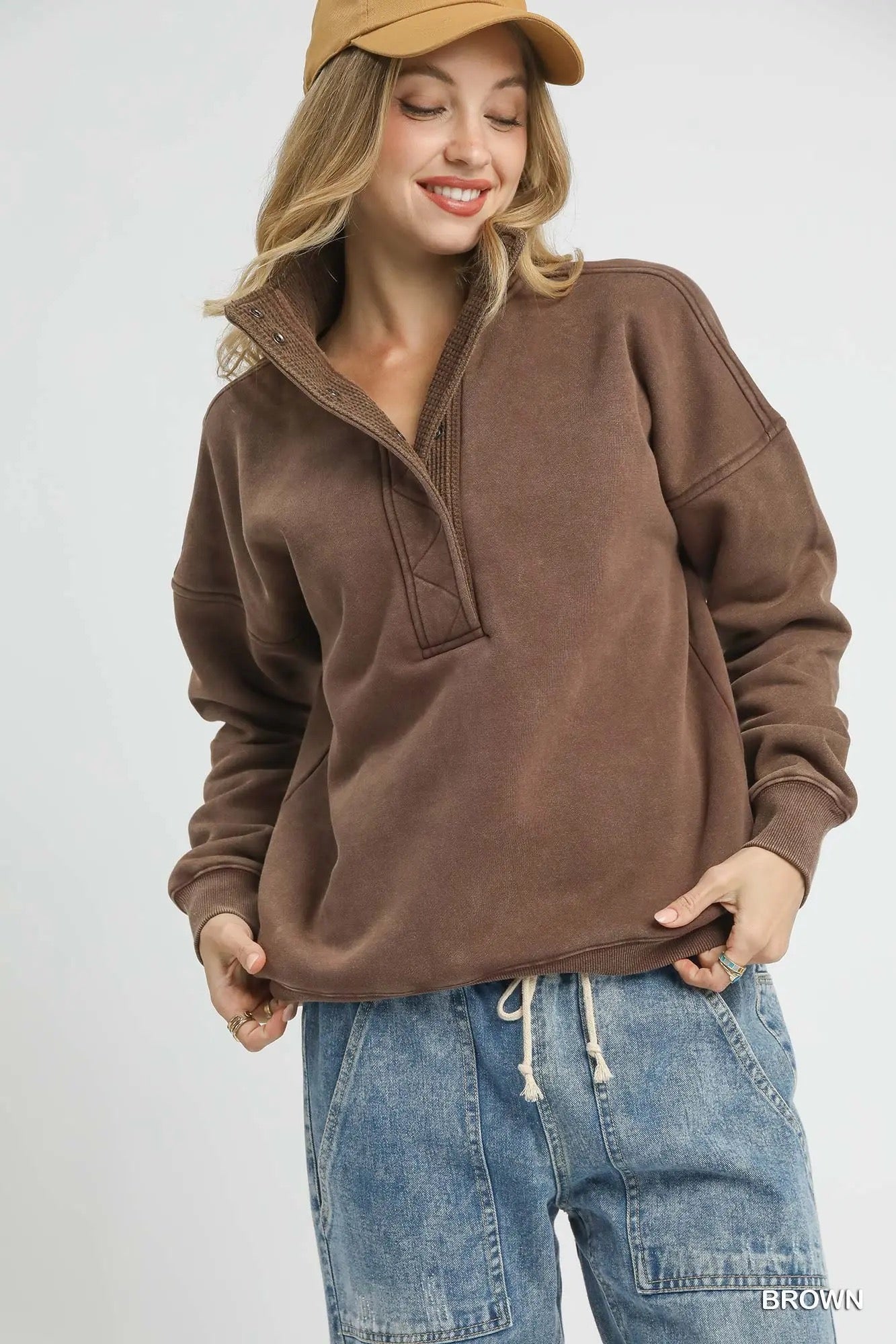 Mineral Wash Half-Snap Pullover Sweatshirt