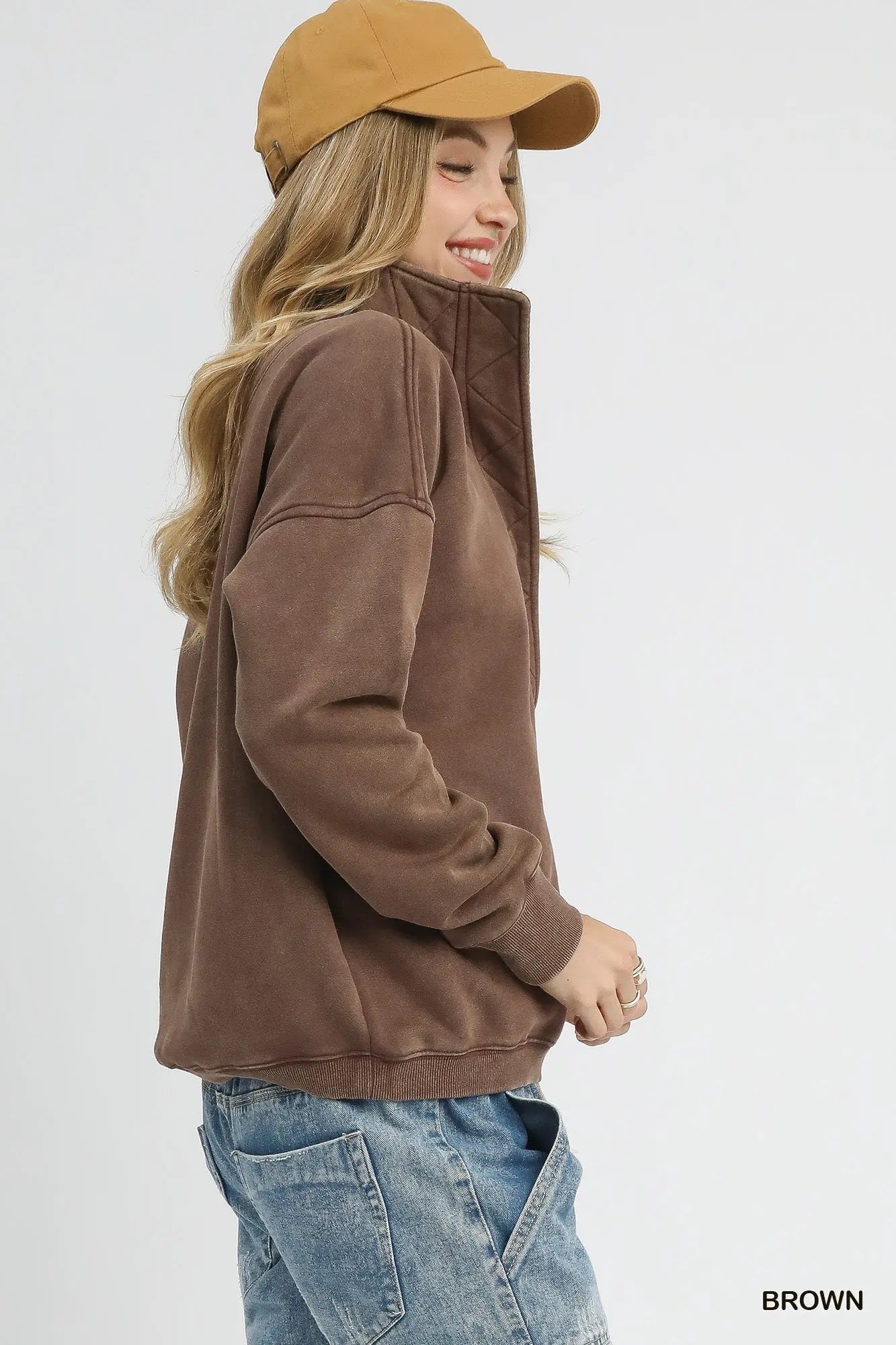 Mineral Wash Half-Snap Pullover Sweatshirt
