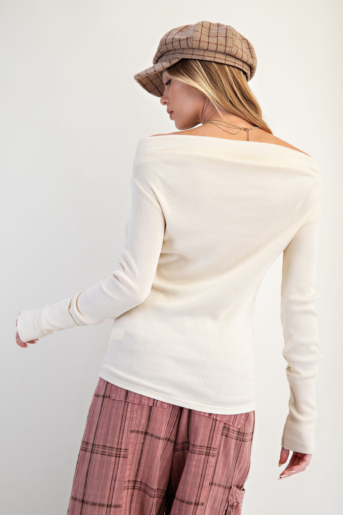 Off Shoulder Washed Rib Knit Top